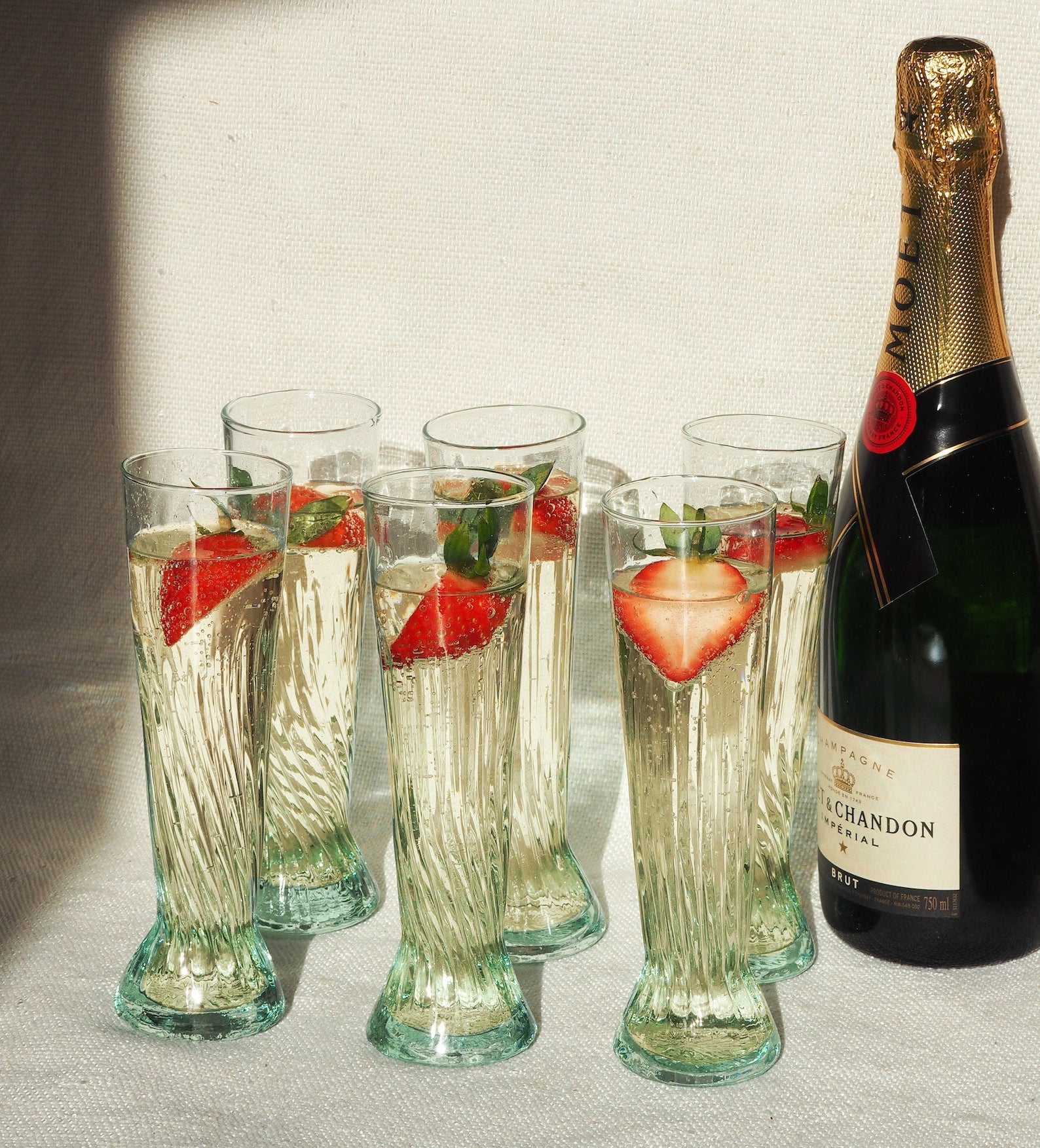Recycled Moroccan Clear Twist Design Champagne Flute Glass - Set of 6