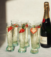 Recycled Moroccan Clear Twist Design Champagne Flute Glass - Set of 6