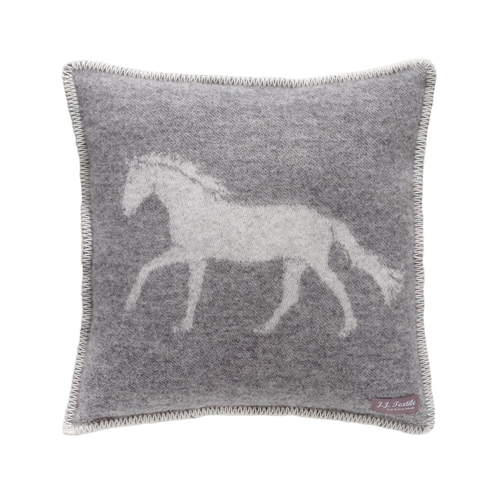 Grey Horse Cushion Cover | Pure Wool Reversible Pillowcase |
