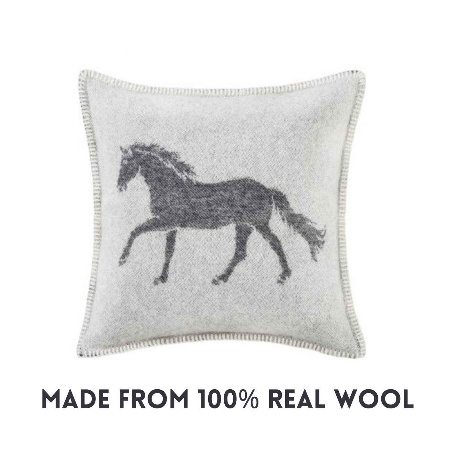 Grey Horse Cushion Cover | Pure Wool Reversible Pillowcase |