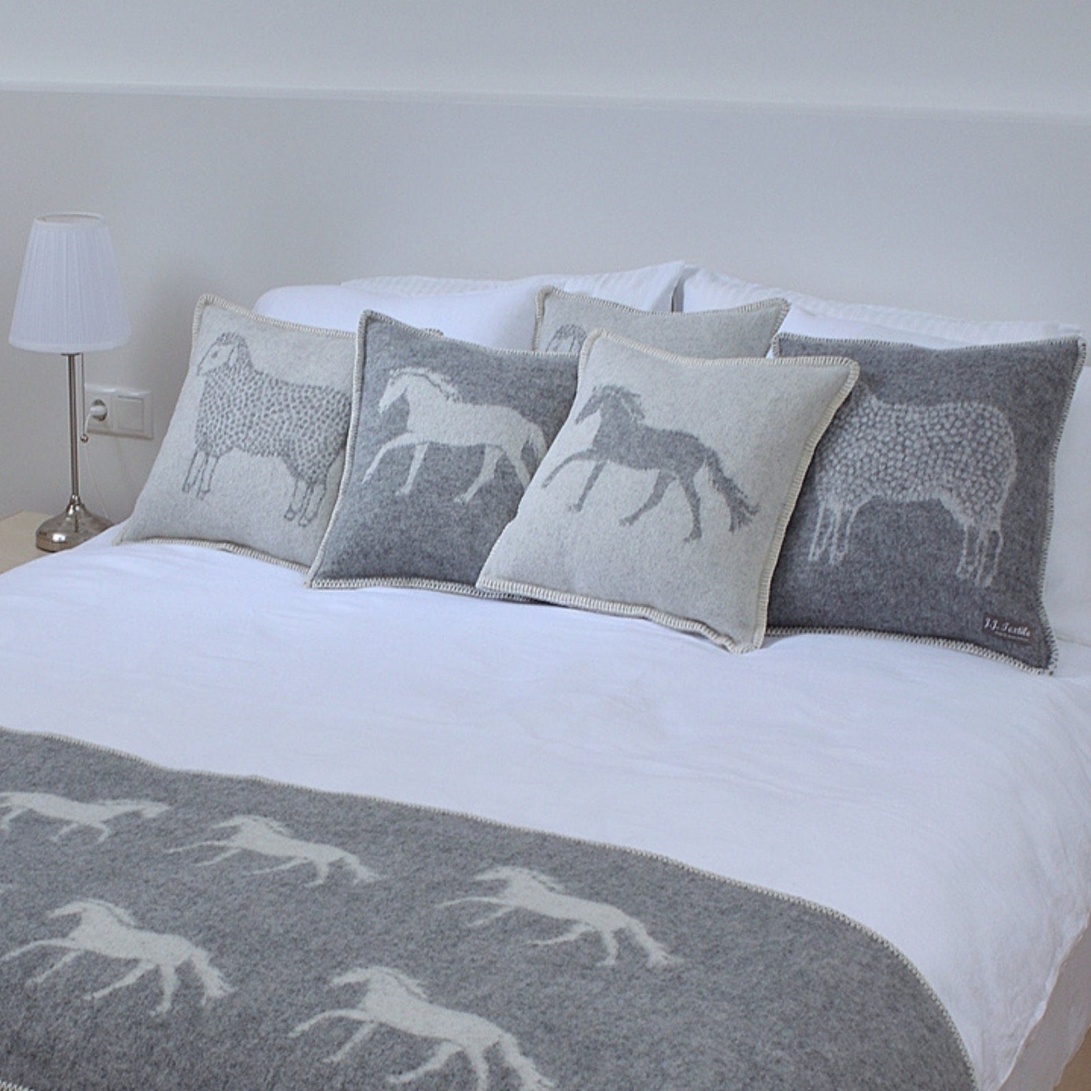 Grey Horse Cushion Cover | Pure Wool Reversible Pillowcase |