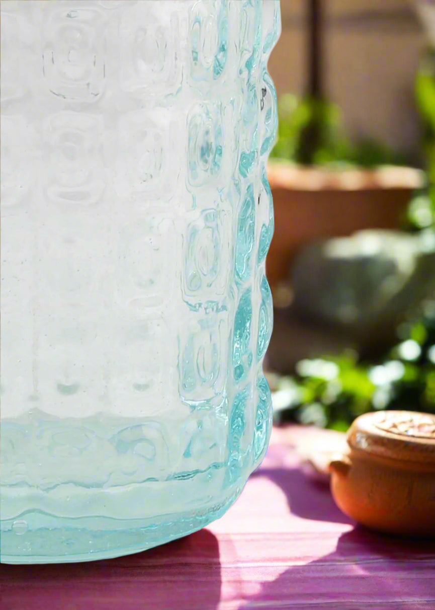 Recycled Moroccan Clear Crocodile Textured Glass Vase