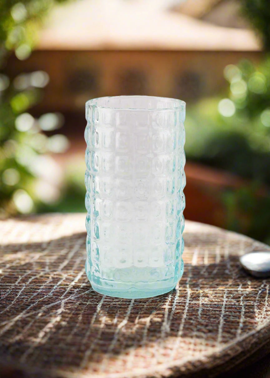 Recycled Moroccan Clear Crocodile Textured Glass Vase
