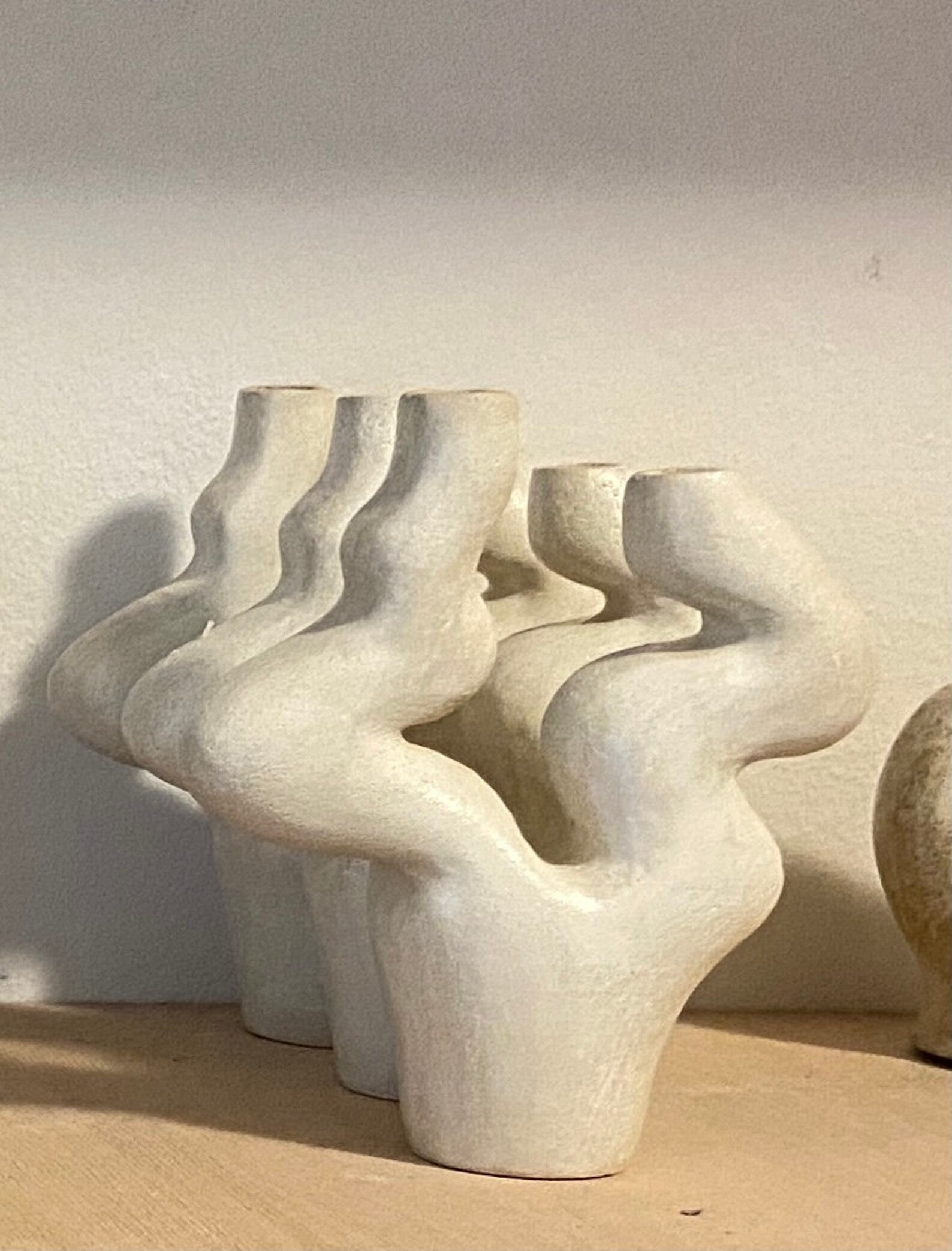Candle Holder, White Ceramic Vase