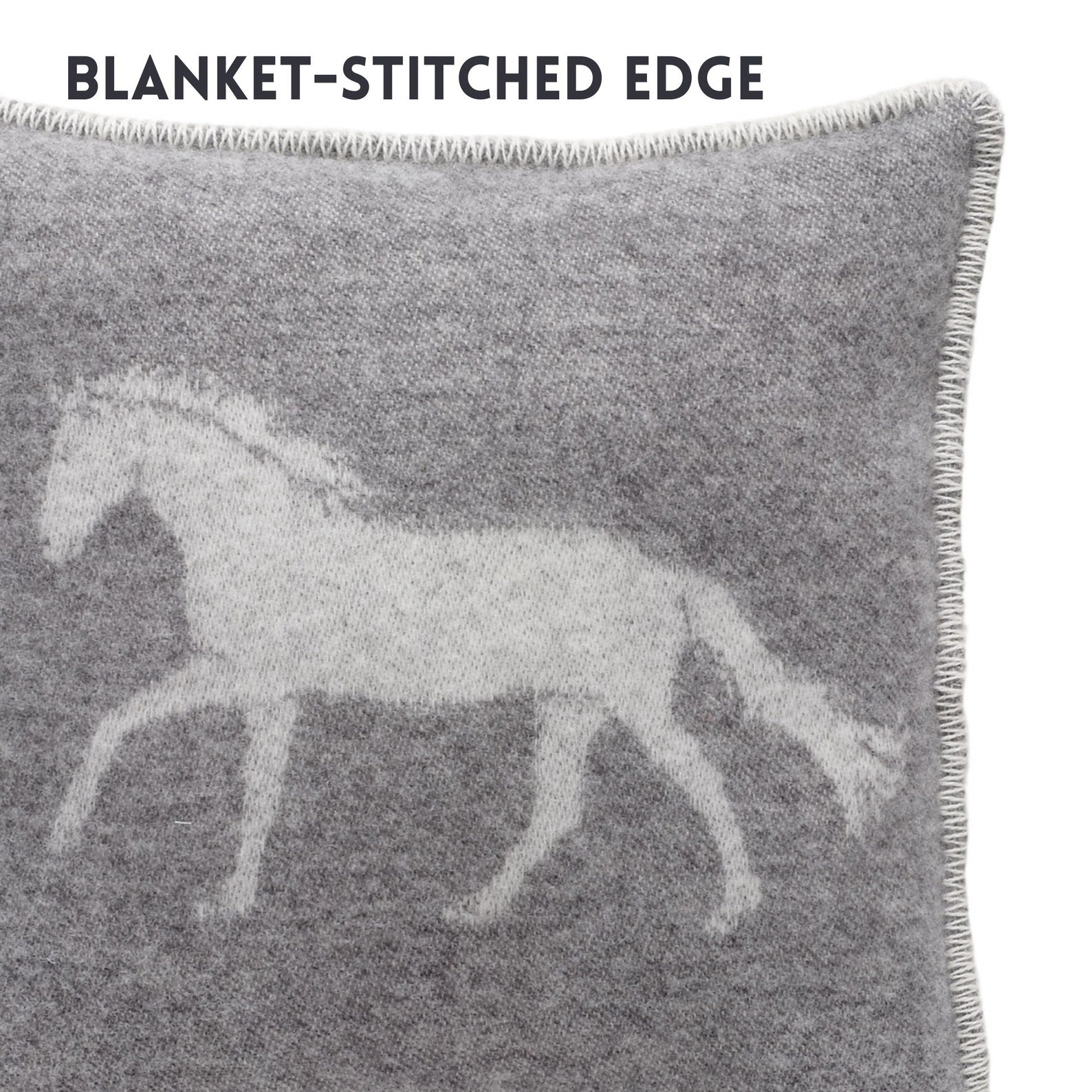 Grey Horse Cushion Cover | Pure Wool Reversible Pillowcase |