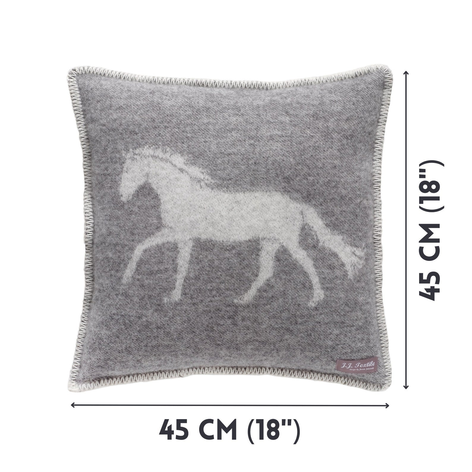 Grey Horse Cushion Cover | Pure Wool Reversible Pillowcase |
