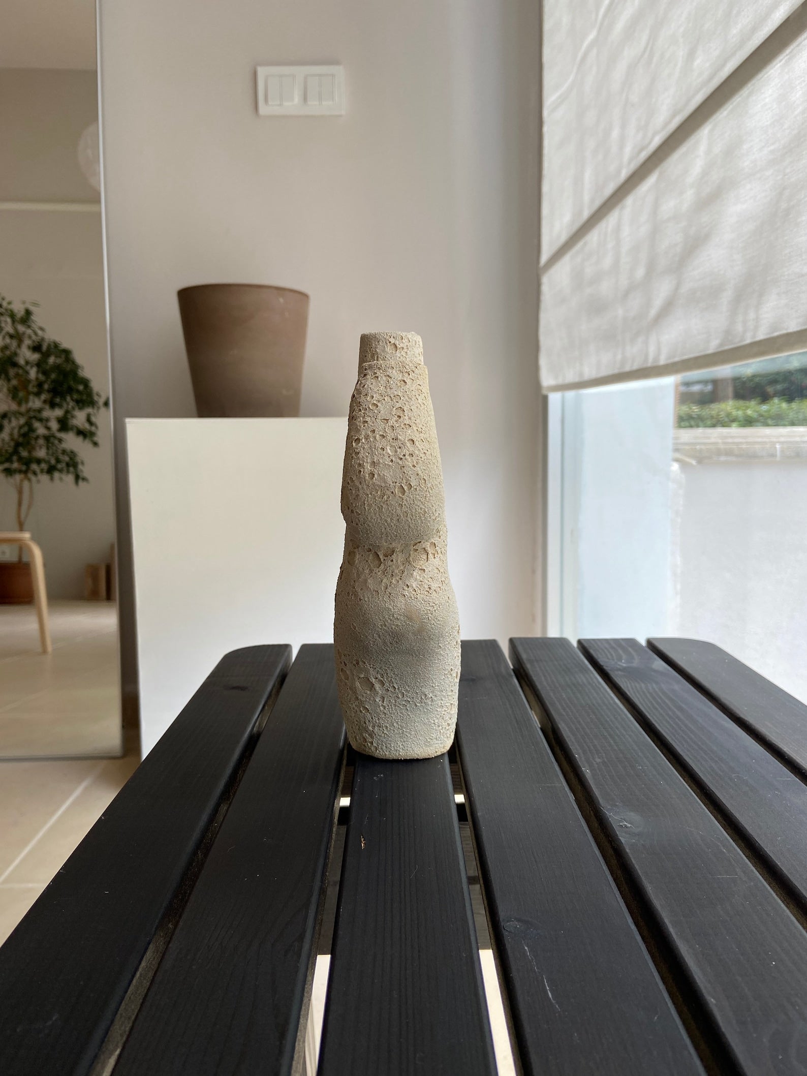Beige Textured Moon Ceramic Candlestick