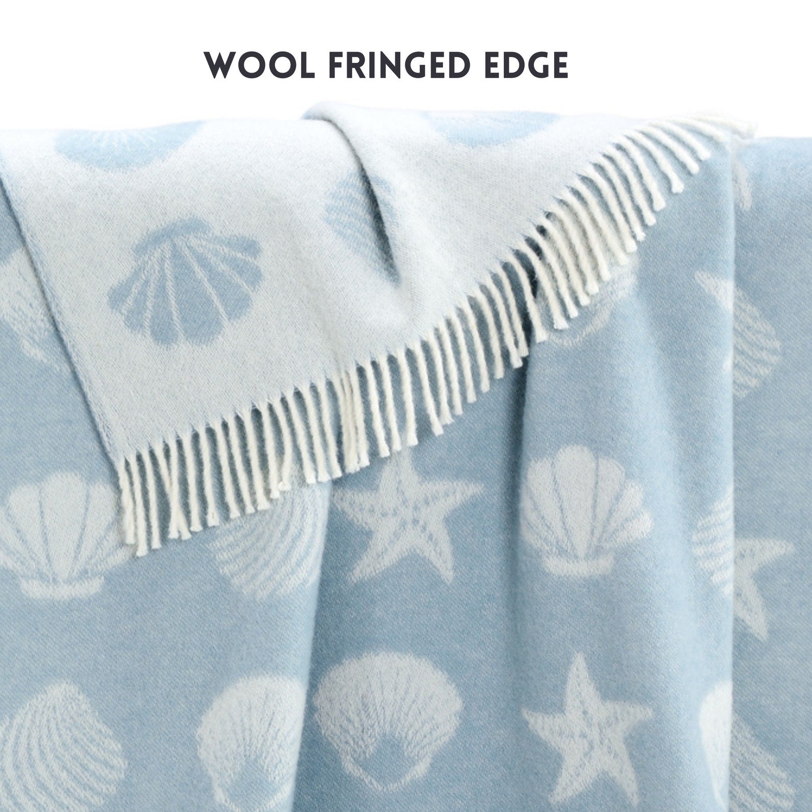 Seashells Pastel Blue Wool Throw | Nautical Blanket | Coastal Seaside Decor