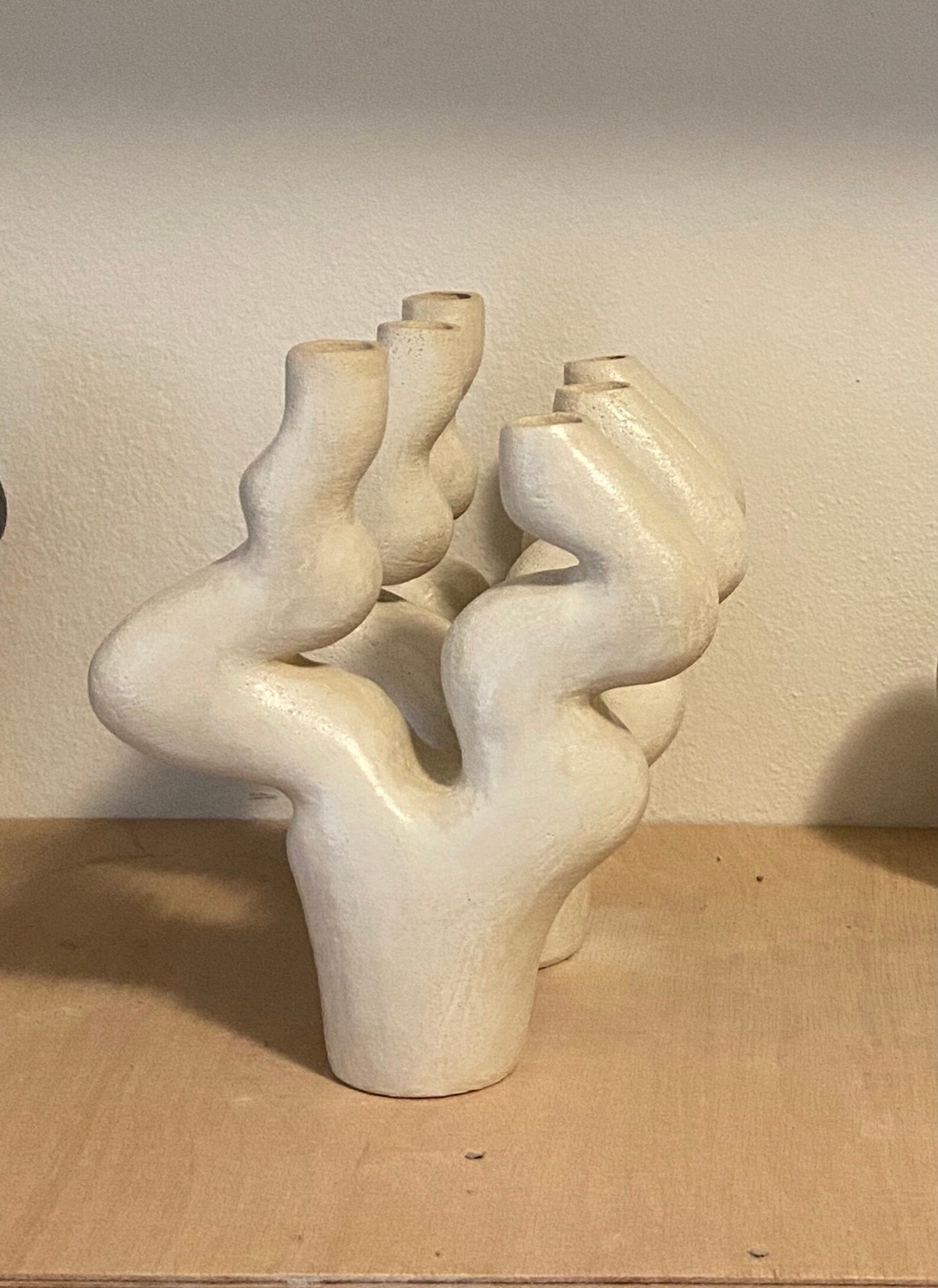 Candle Holder, White Ceramic Vase