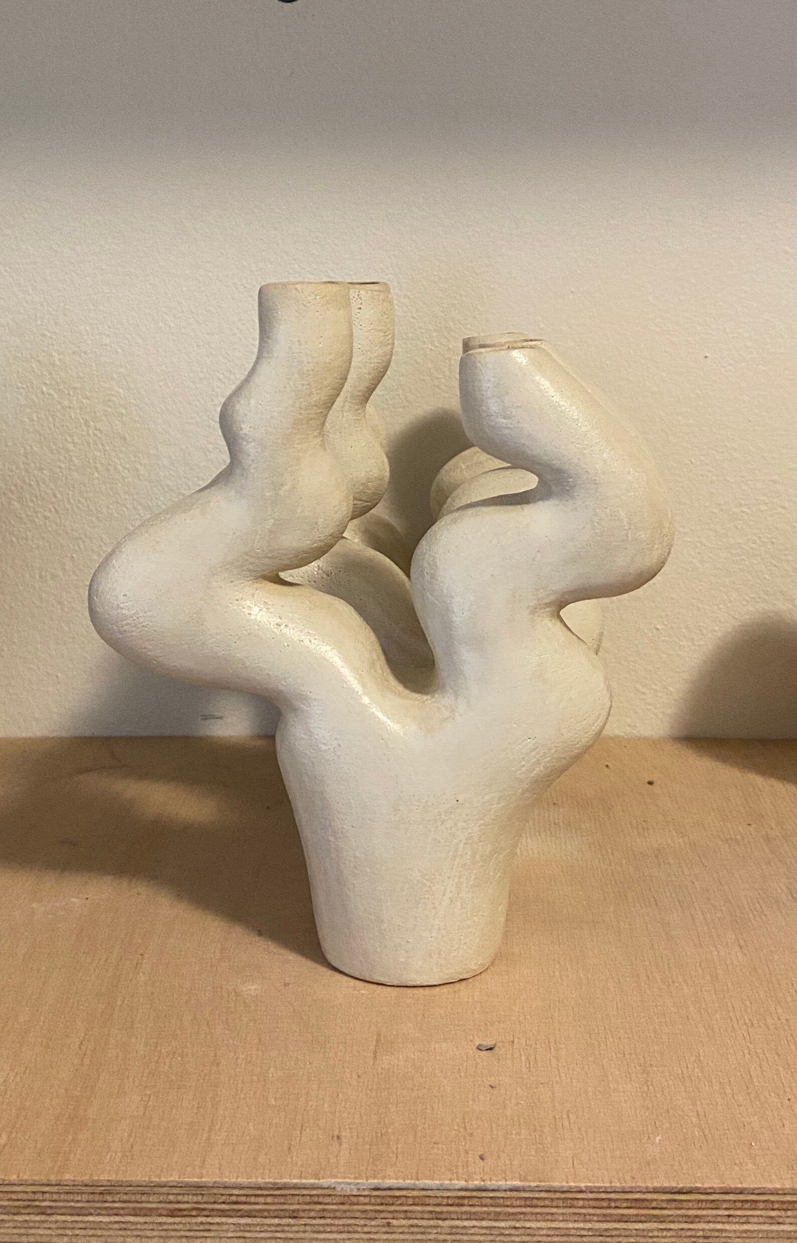 Candle Holder, White Ceramic Vase