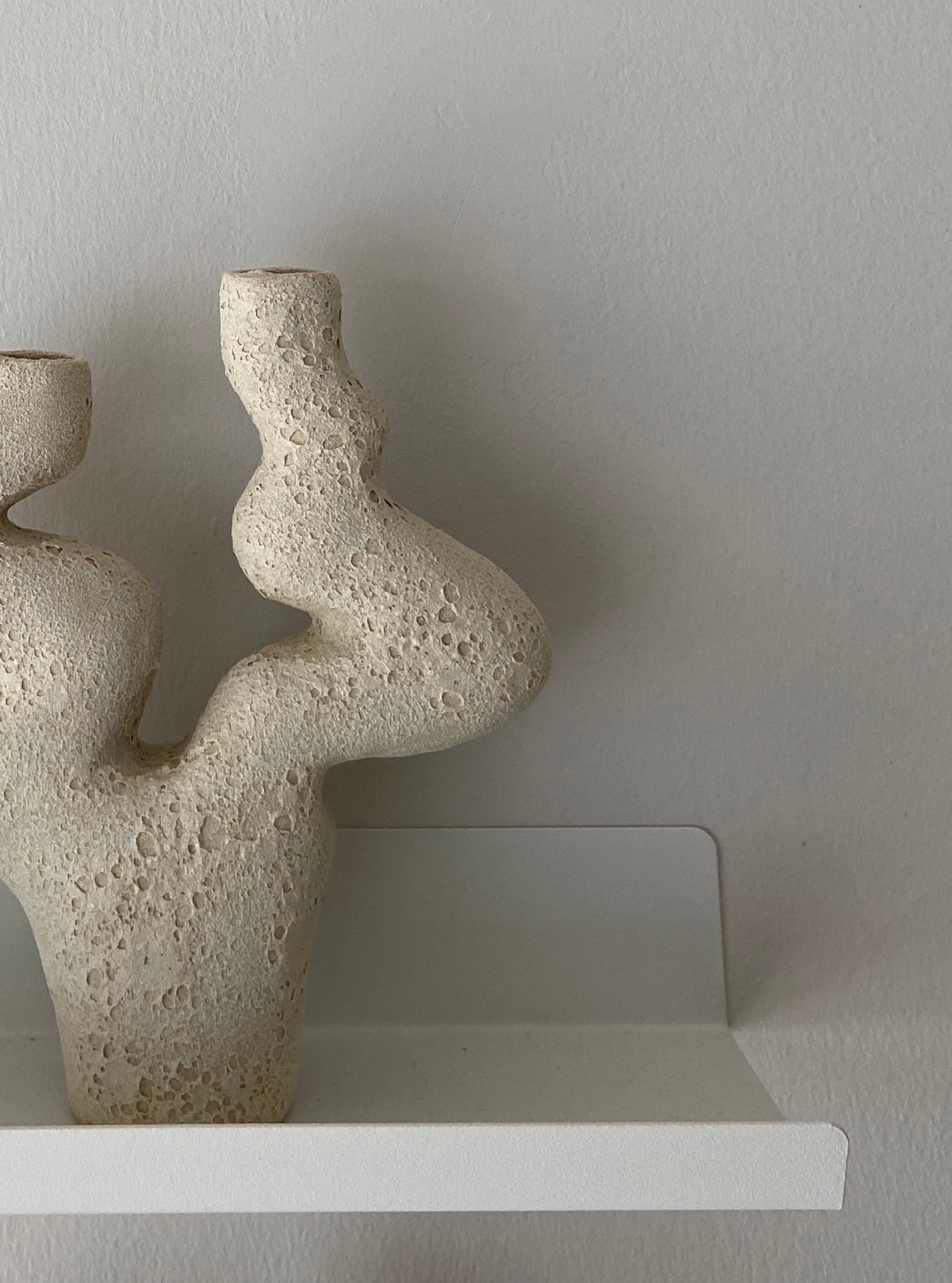 Beige Textured Moon Ceramic Candlestick