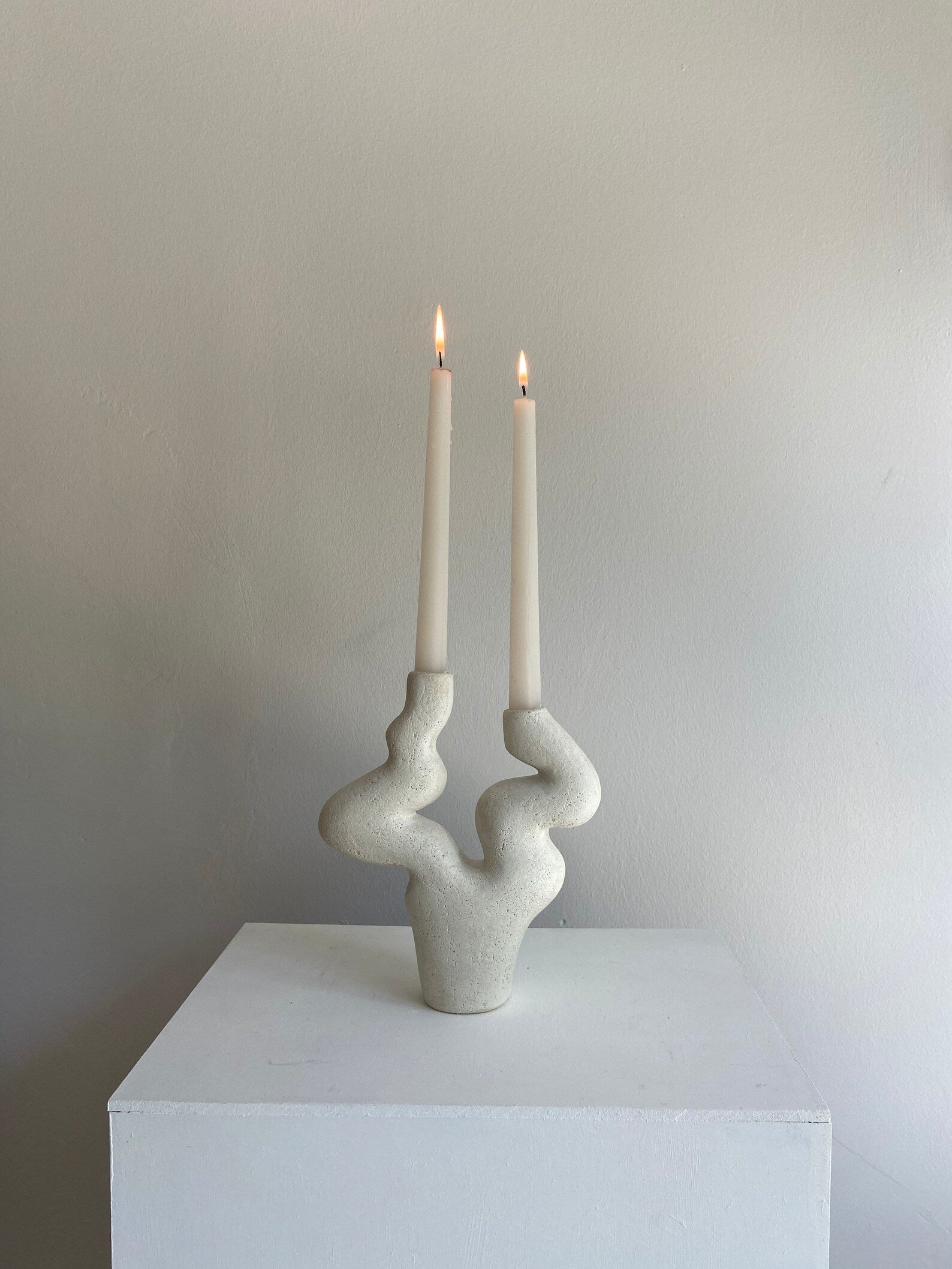 White Ceramic Candlestick | Candle Holder