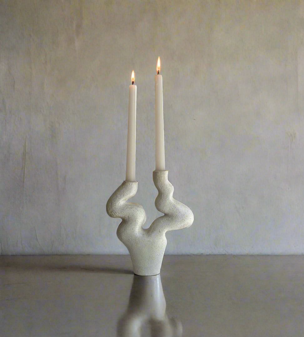 White Ceramic Candlestick | Candle Holder