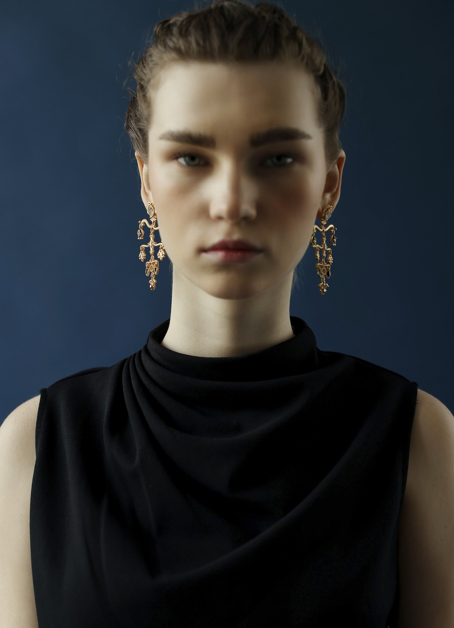 Long gold plated victorian chandelier earrings
