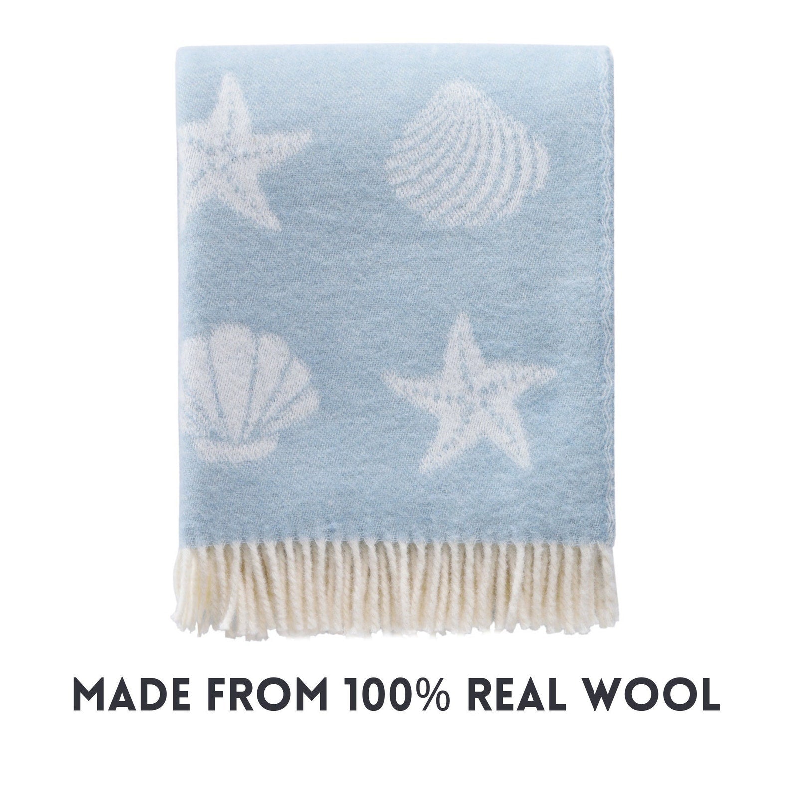 Seashells Pastel Blue Wool Throw | Nautical Blanket | Coastal Seaside Decor