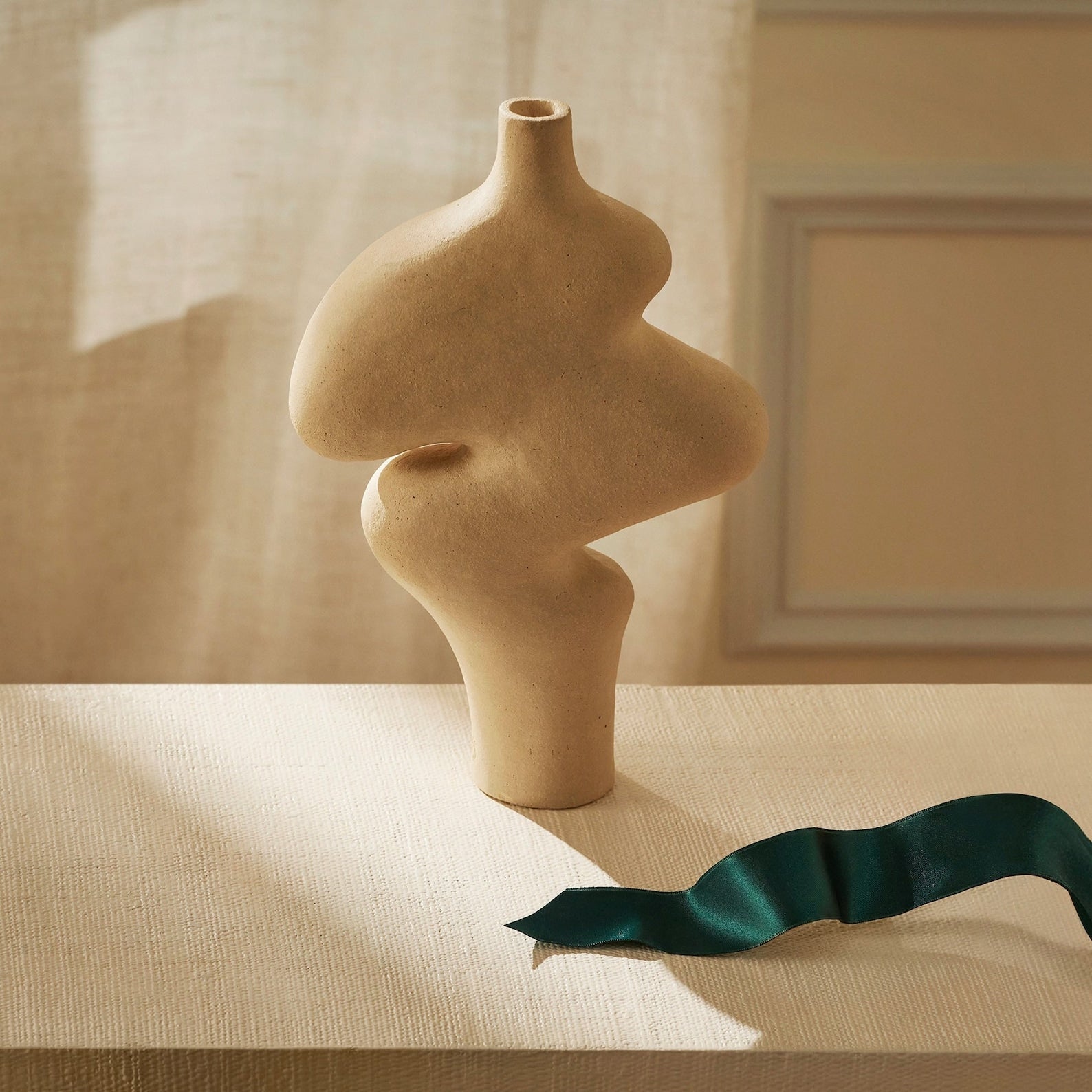Absart Beige Ceramic Sculptural Vase - Unique Beige Ceramic Sculpture