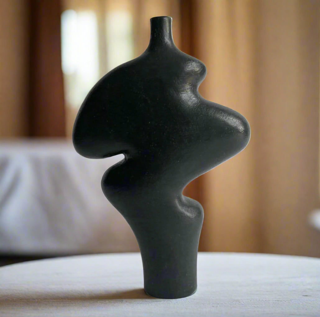 Handmade Ceramic Black Sculpture | Sculptural vase