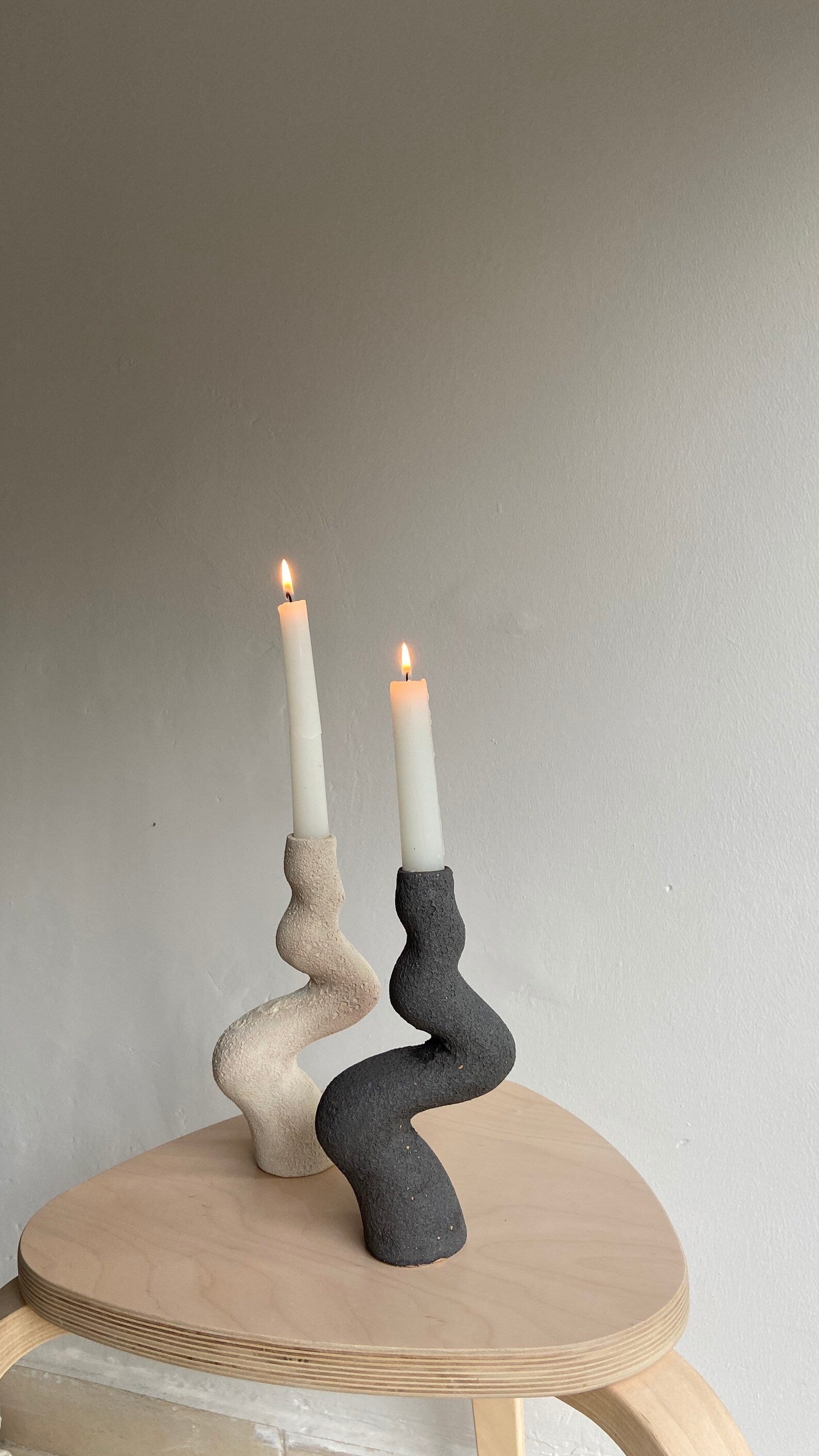 Set 2 White and Black Ceramic Candlestick