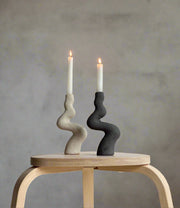Set 2 White and Black Ceramic Candlestick