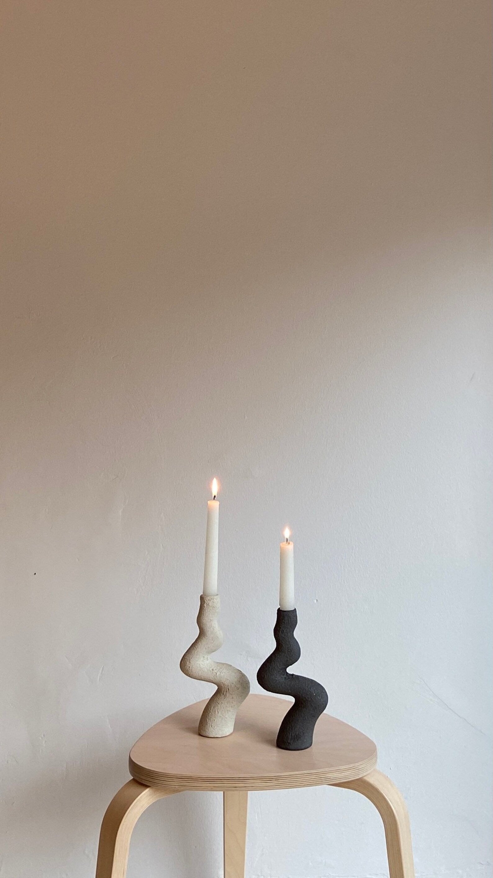 Set 2 White and Black Ceramic Candlestick