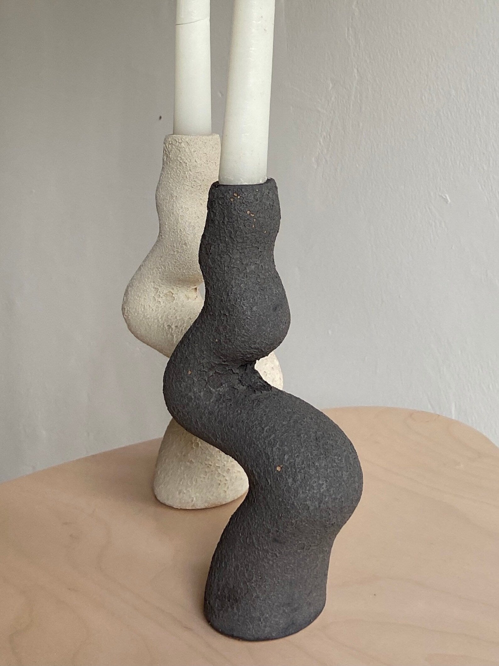 Set 2 White and Black Ceramic Candlestick