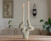 Beige Textured Moon Ceramic Candlestick