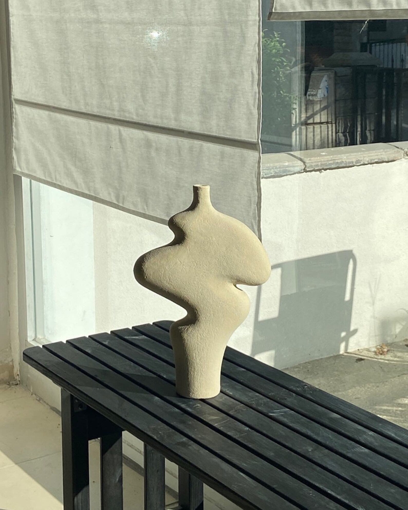 Absart Beige Ceramic Sculptural Vase - Unique Beige Ceramic Sculpture