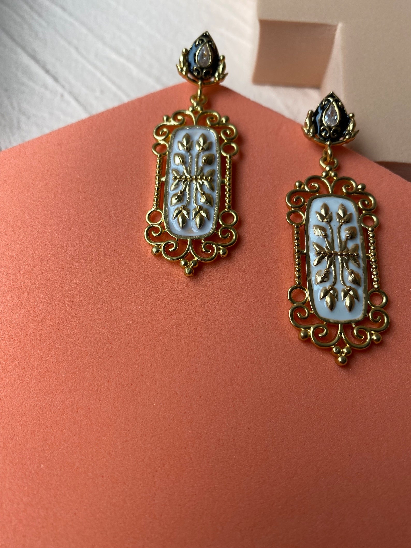 Long Enamel Earrings | Statement Baroque Earrings