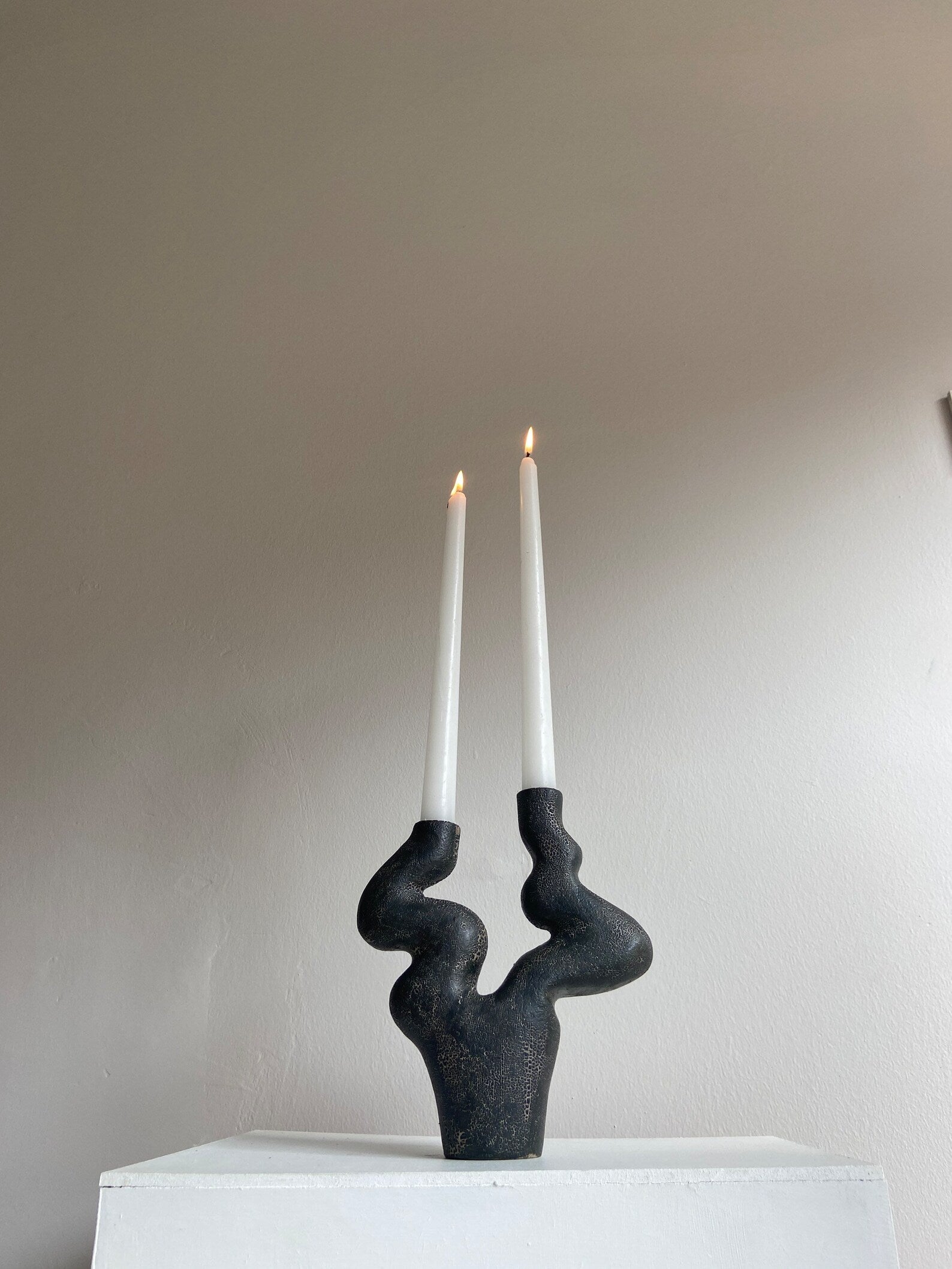 Black Ceramic Candlestick | Textured Candle Holder