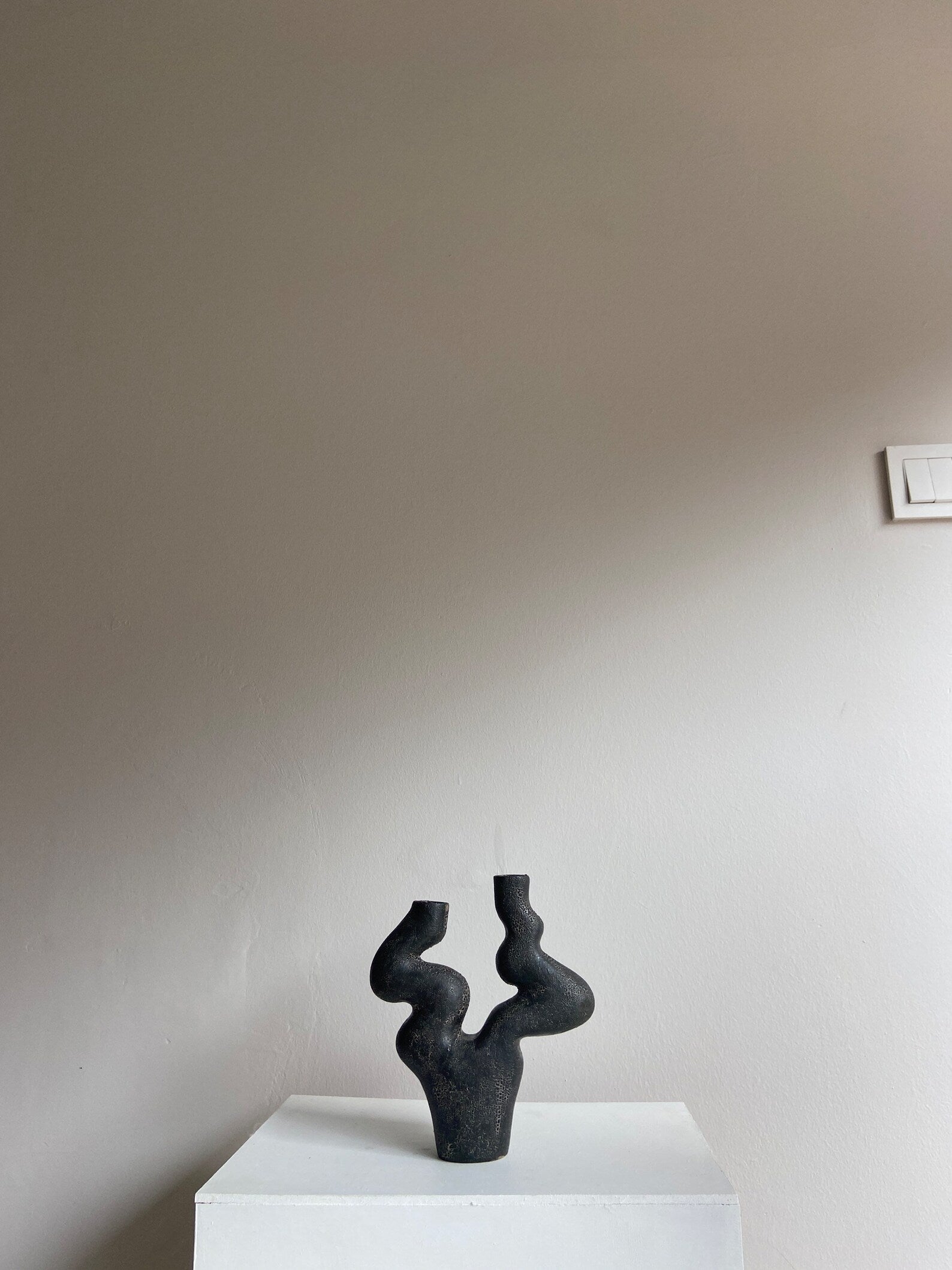 Black Ceramic Candlestick | Textured Candle Holder