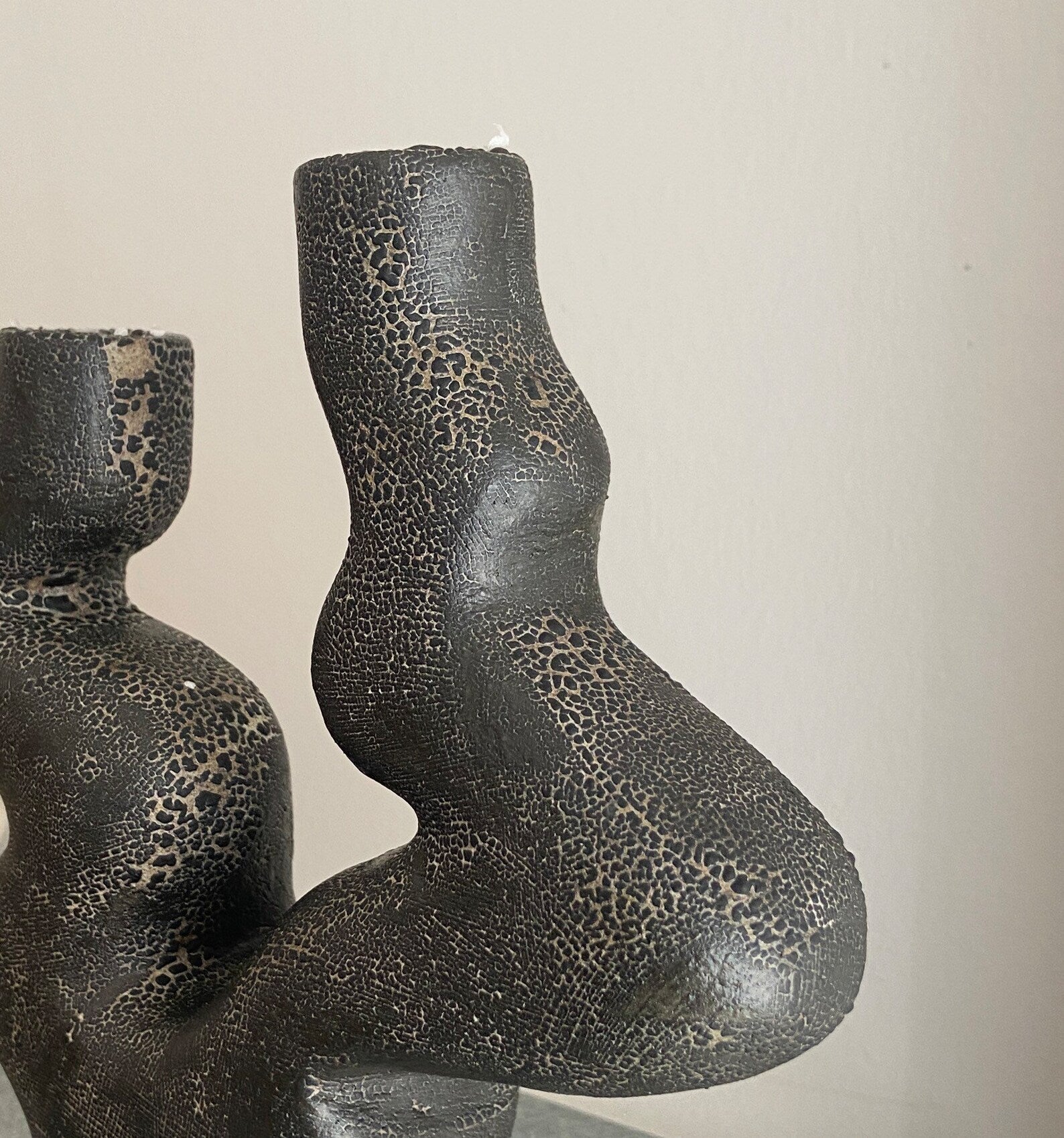 Black Ceramic Candlestick | Textured Candle Holder