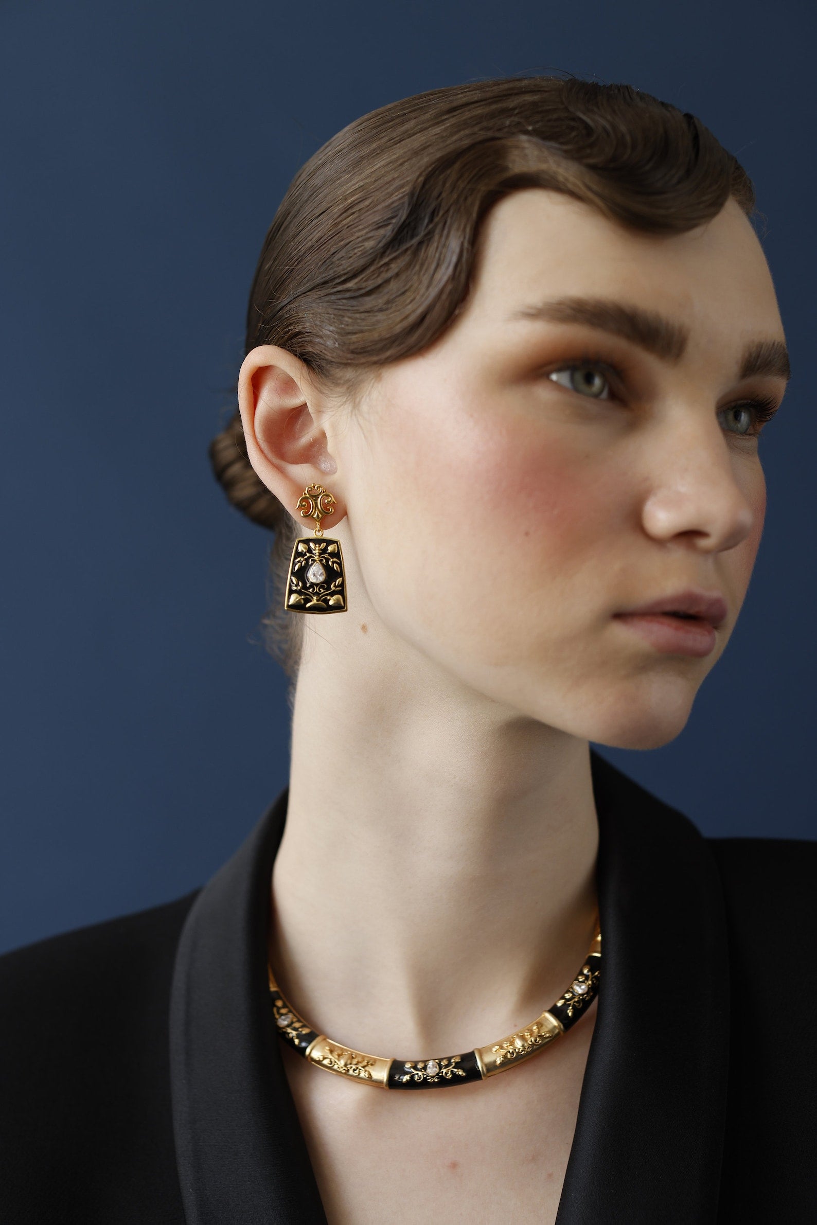 Classic Vintage Earrings | Black Enamel Earrings