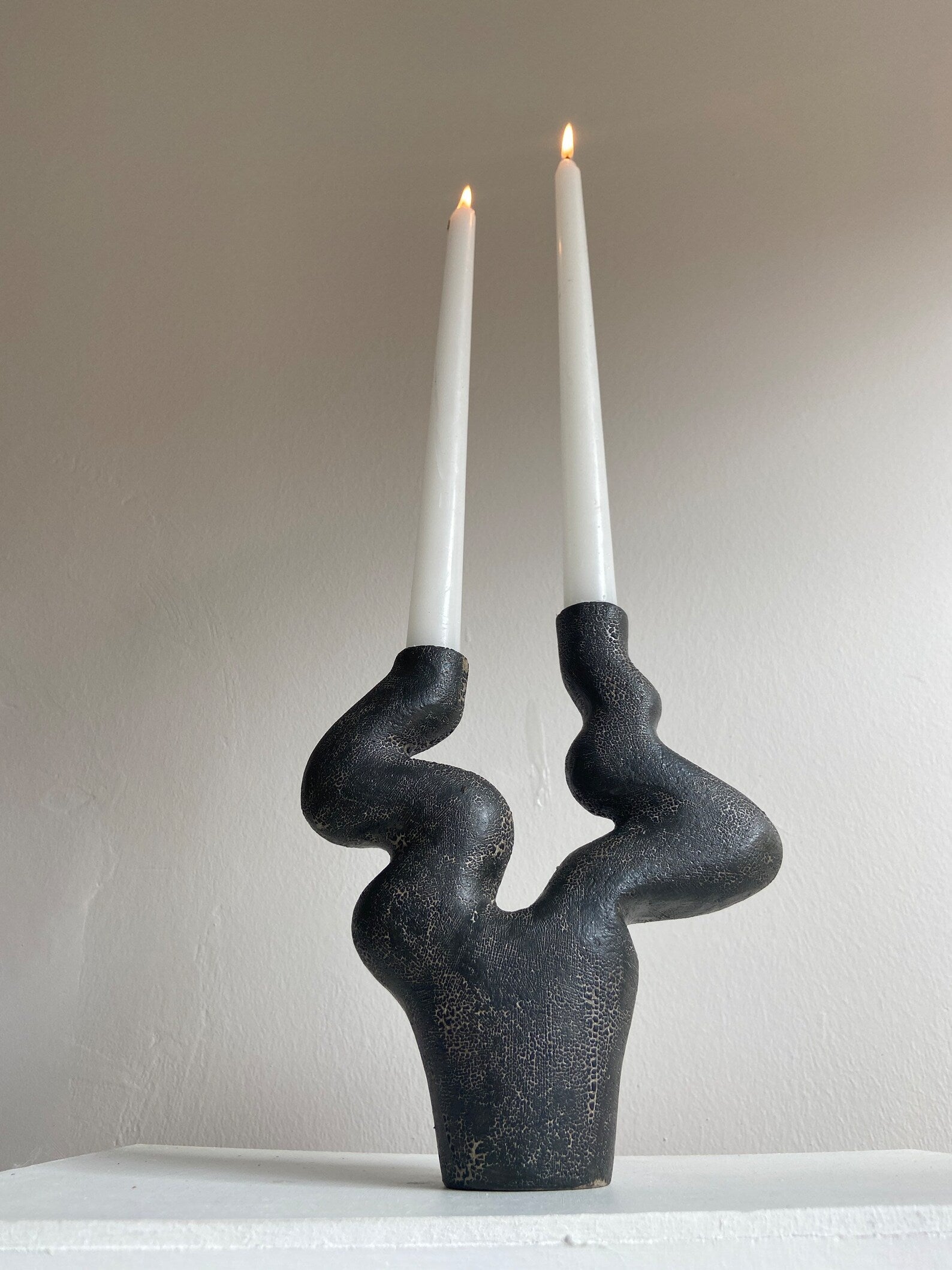 Black Ceramic Candlestick | Textured Candle Holder