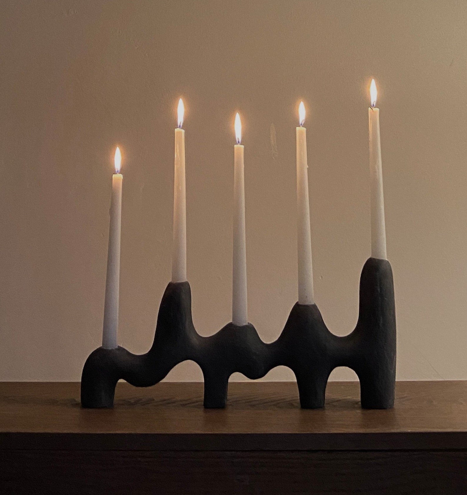 Candle Holder - Black Ceramic Candlestick