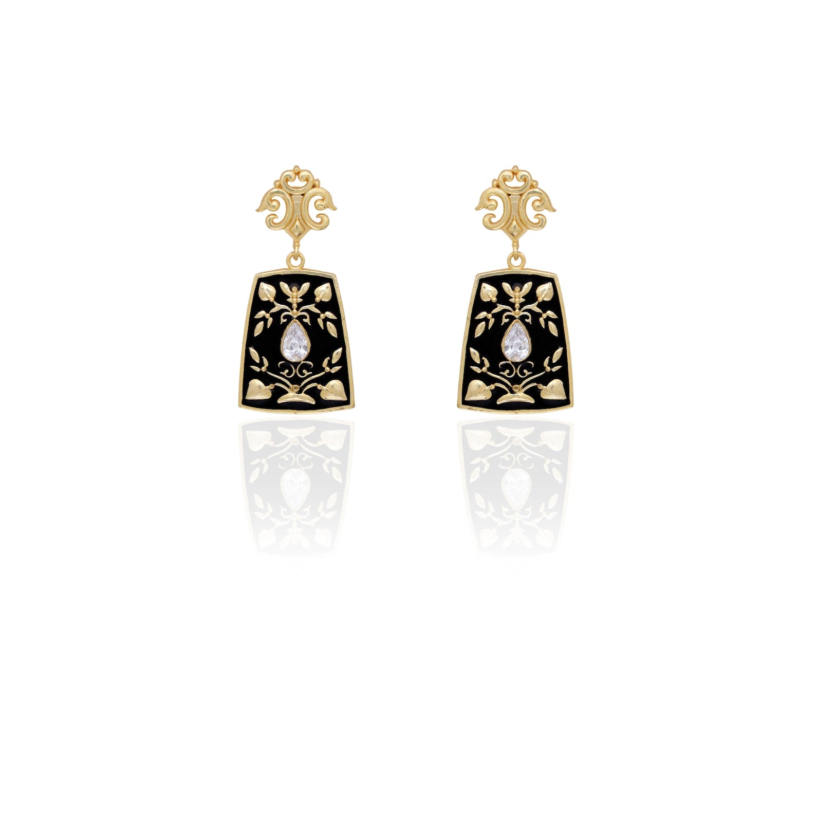 Classic Vintage Earrings | Black Enamel Earrings