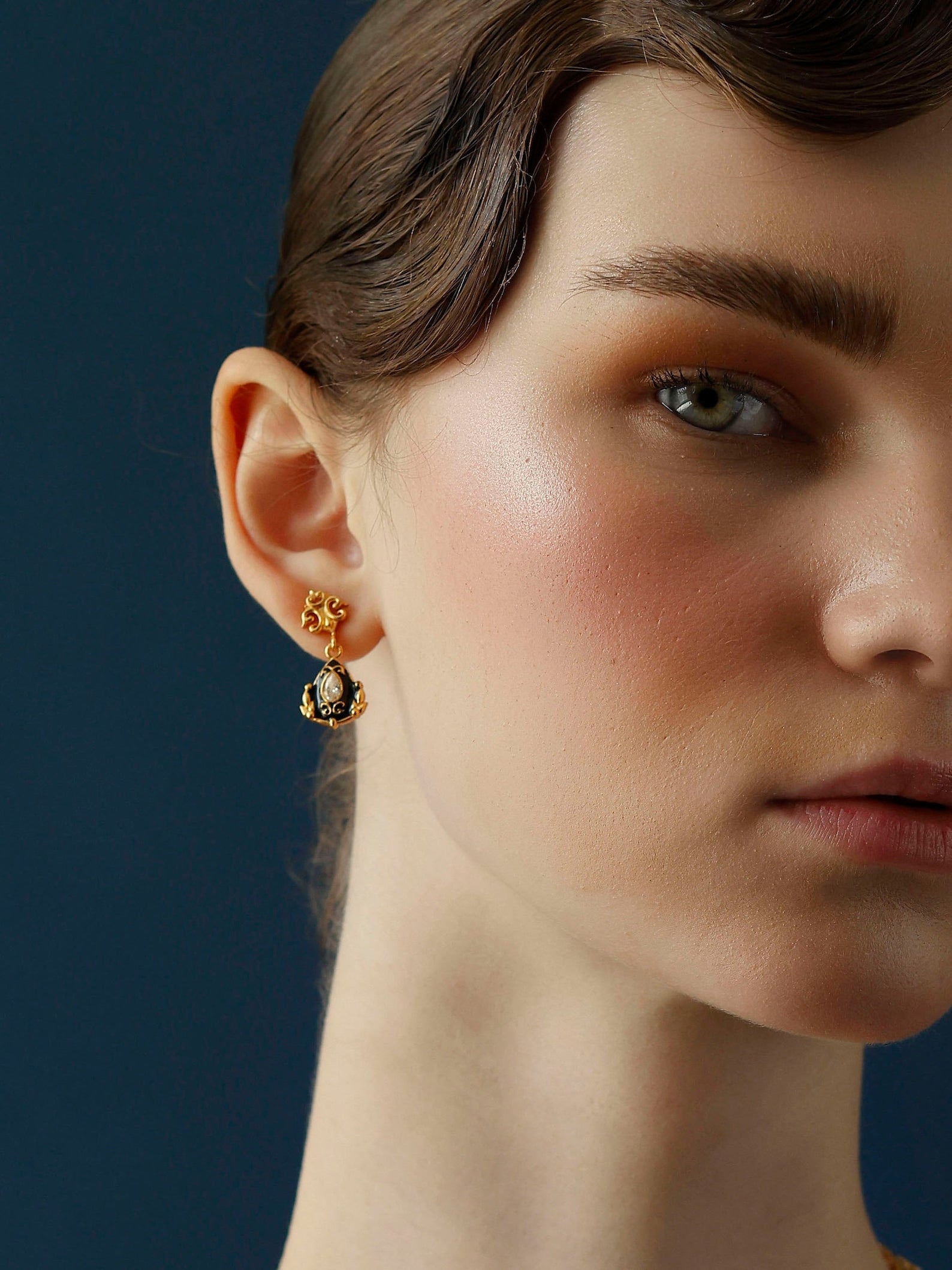 Vintage Drop Earrings | Small Black Enamel Earrings