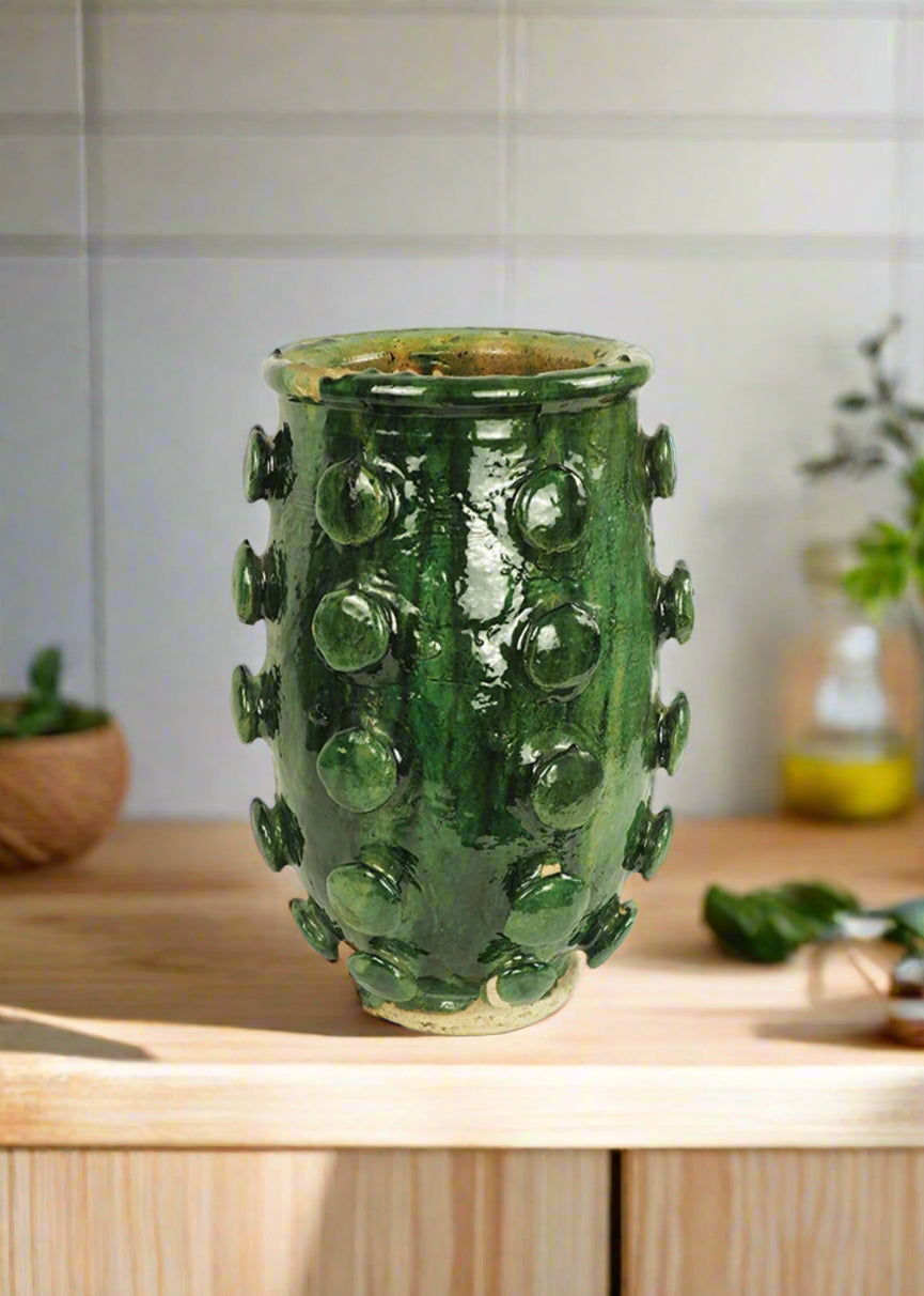 Moroccan Green Extra Large Unique Glaze Tamegroute Vase