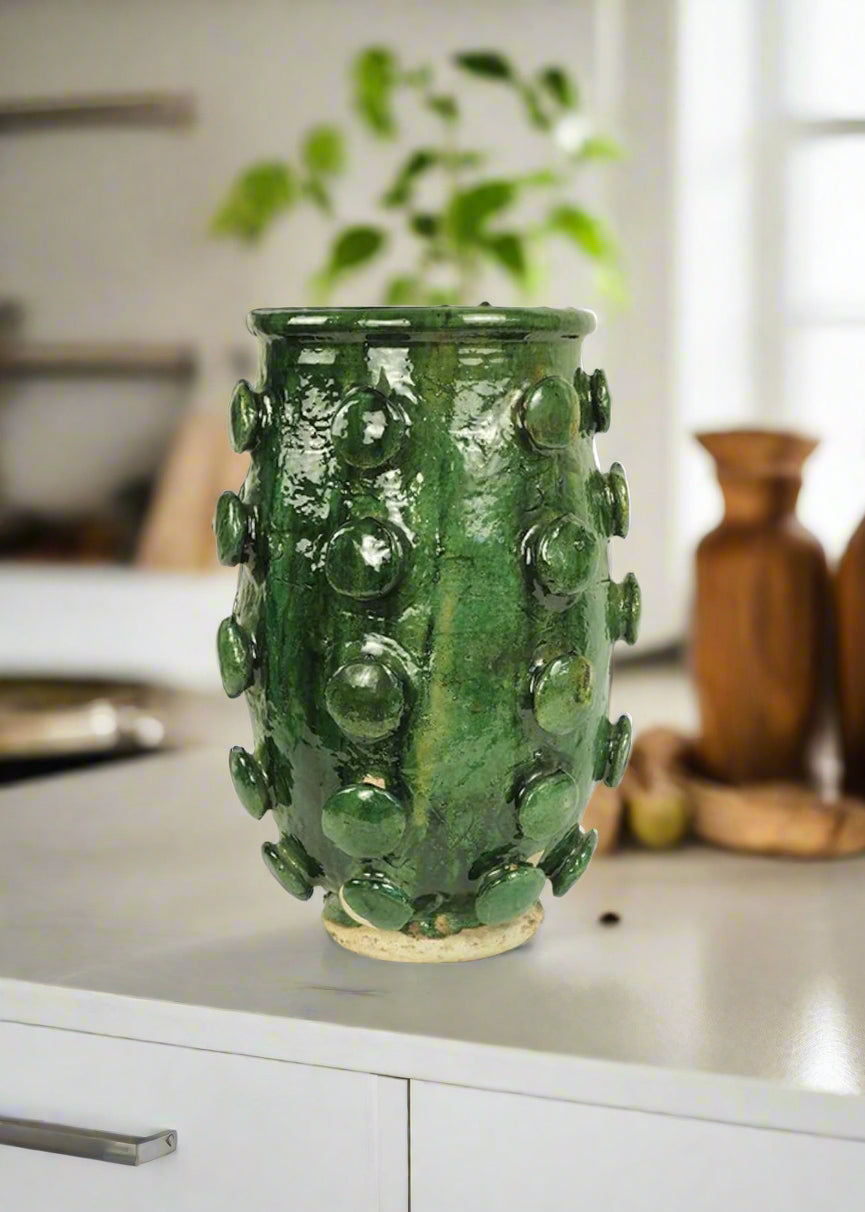 Moroccan Green Extra Large Unique Glaze Tamegroute Vase
