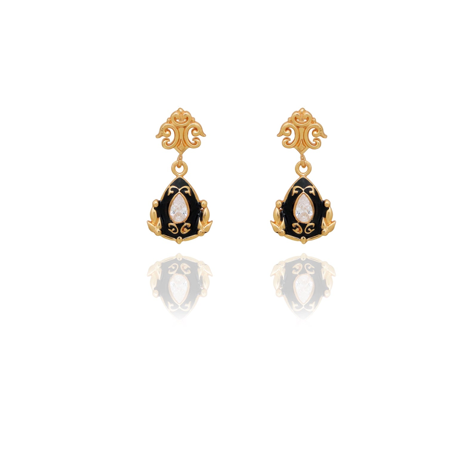 Vintage Drop Earrings | Small Black Enamel Earrings
