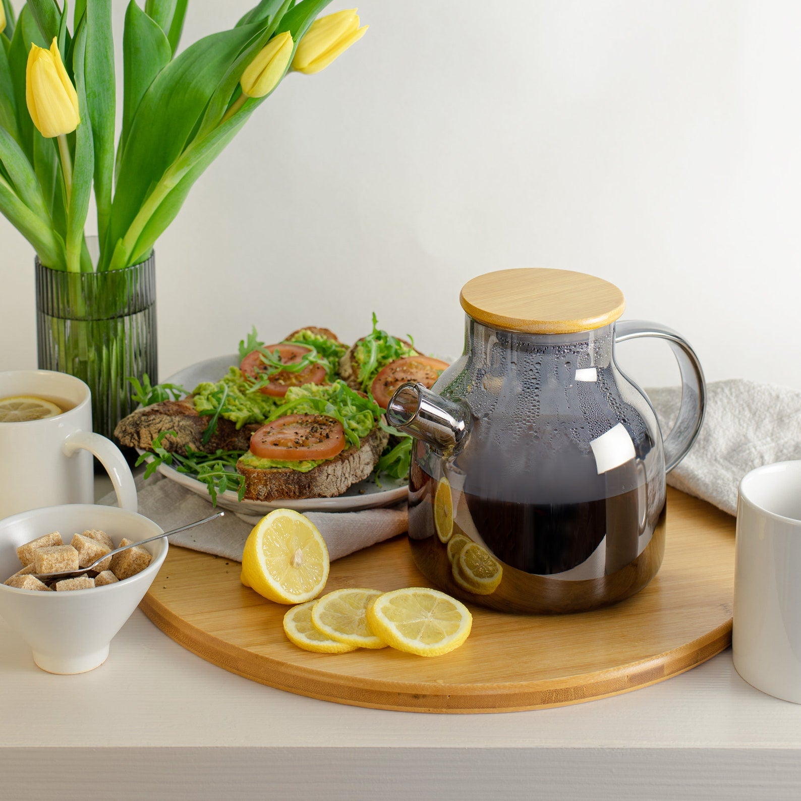 1.2L Borosilicate Glass Teapot with Stainless Steel Infuser - Grey