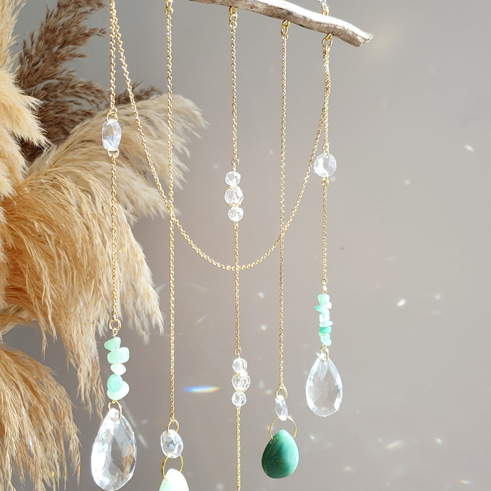 Boho LUMEA driftwood mobile - Crystal and natural stone suncatcher