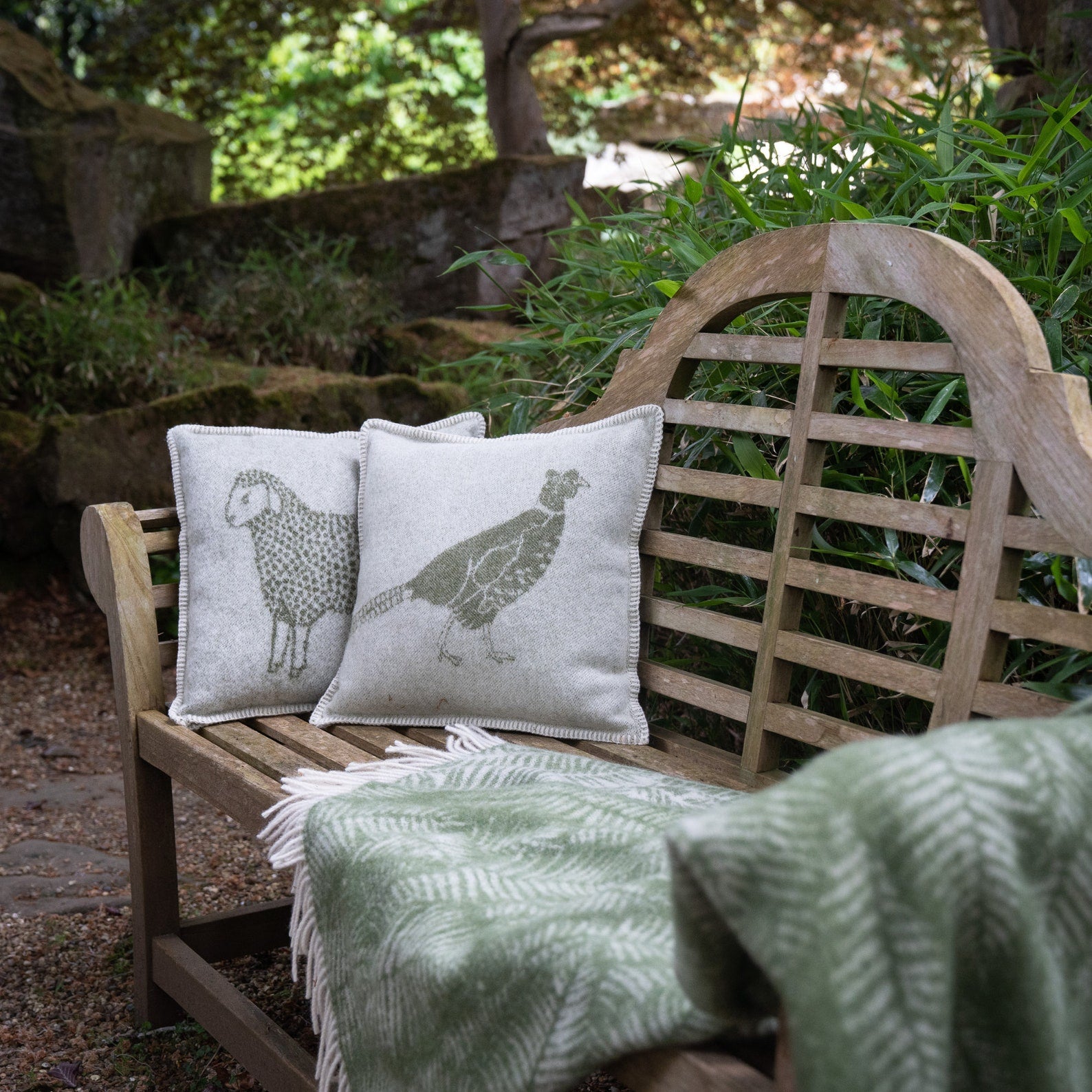 Pheasant Cushion Cover | Pure Wool Reversible Moss Green Pillowcase |