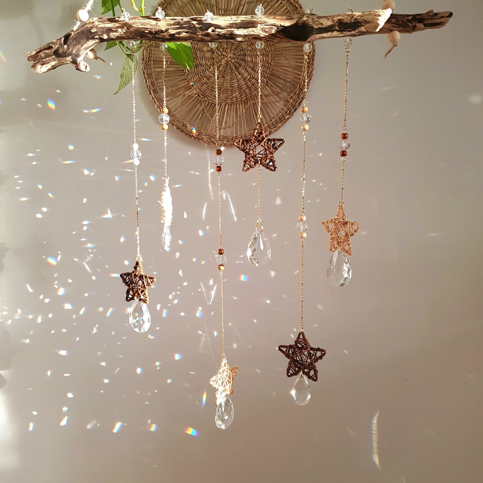 Large Boho Driftwood Mobile – Suncatcher with Crystal and Beads