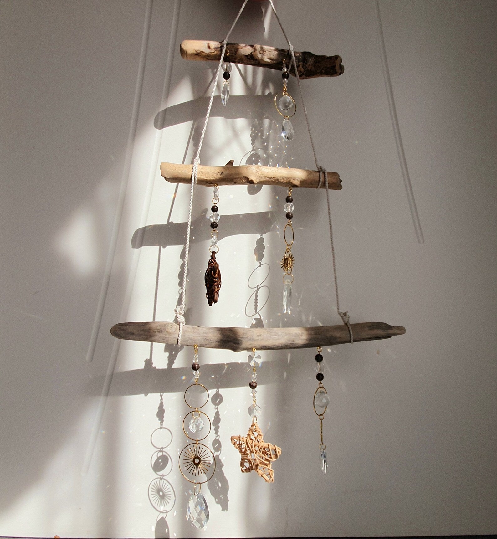 Boho driftwood and crystal mobile – CHRISTMAS decoration