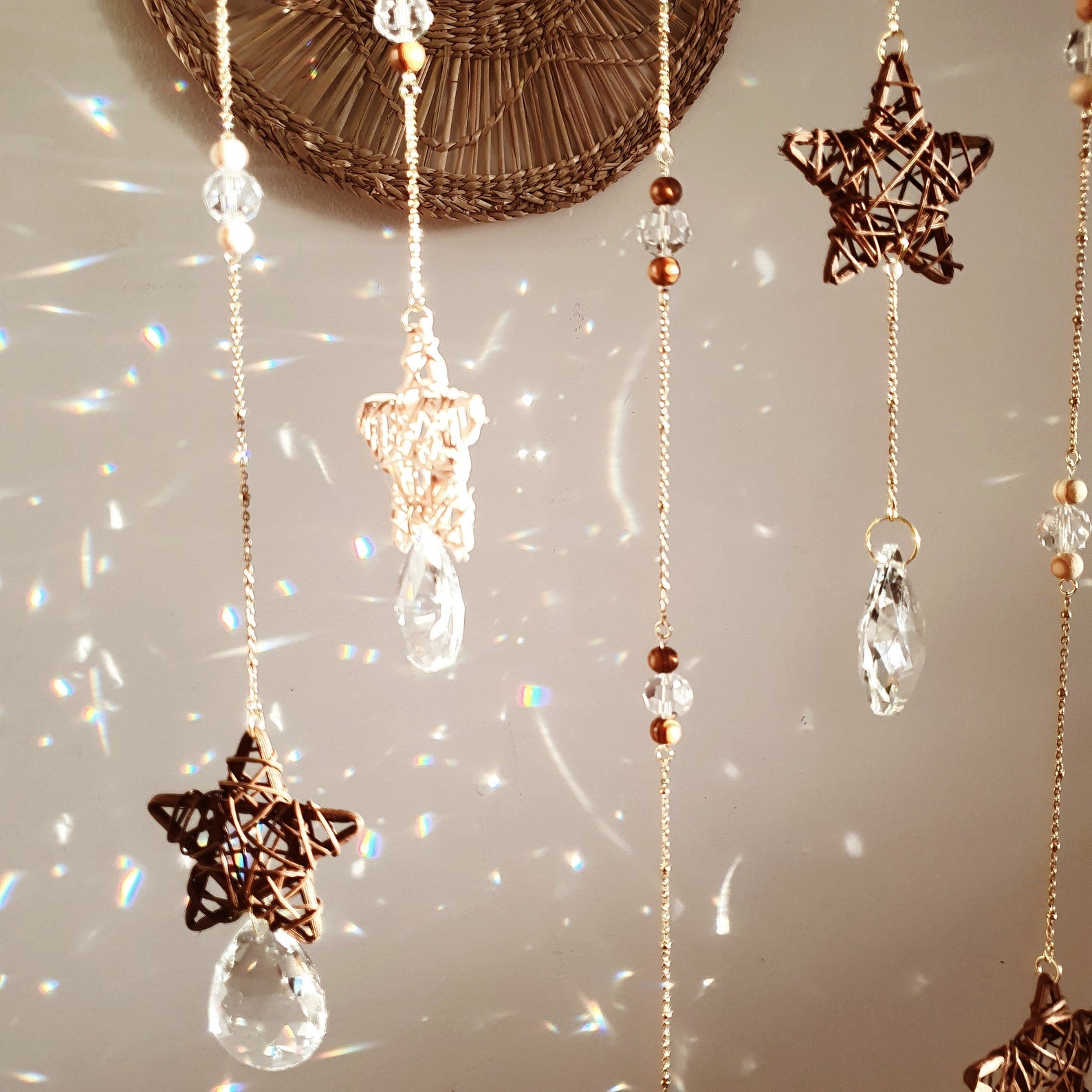 Large Boho Driftwood Mobile – Suncatcher with Crystal and Beads