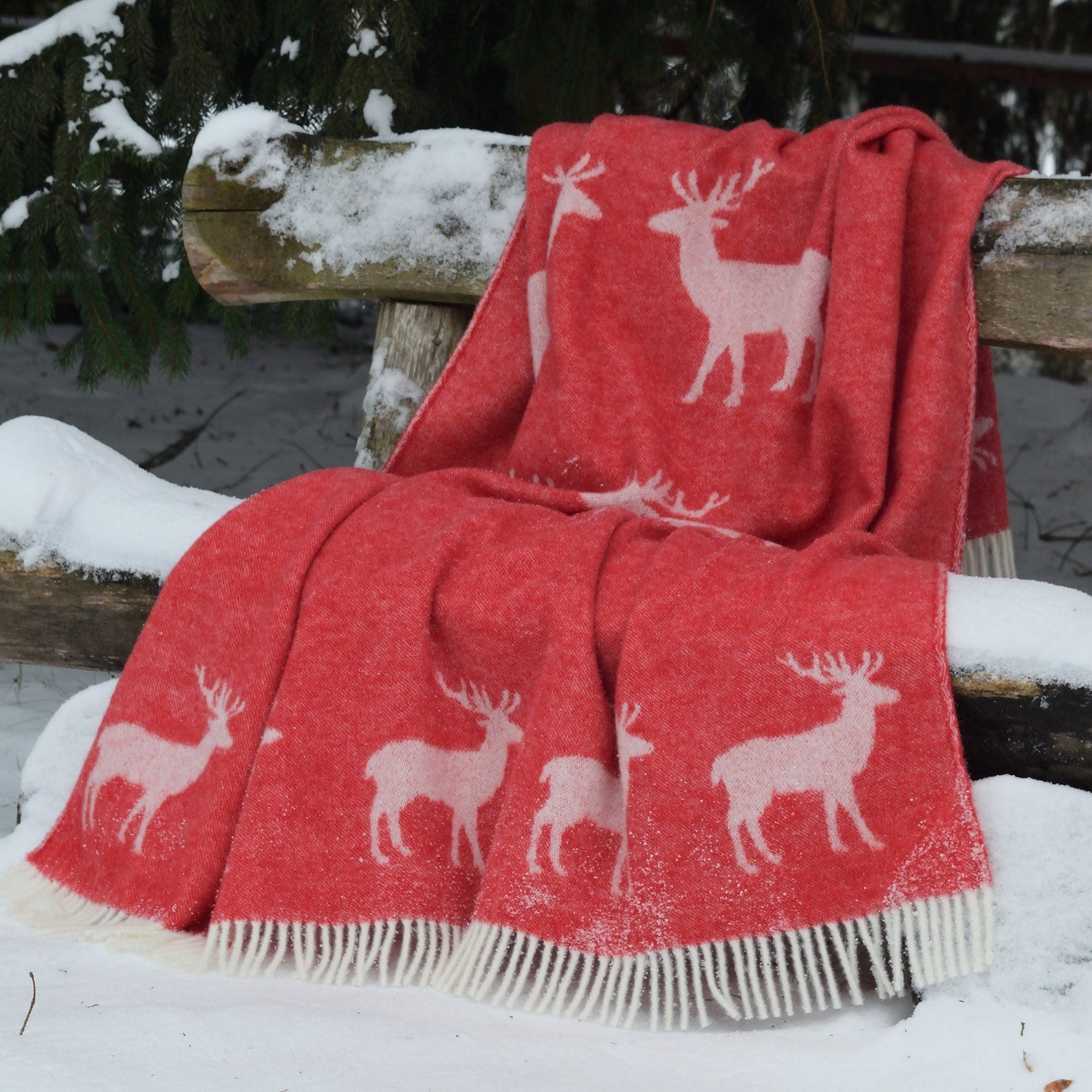 Red Deer Throw | Woven from Pure Wool | Christmas Blanket |