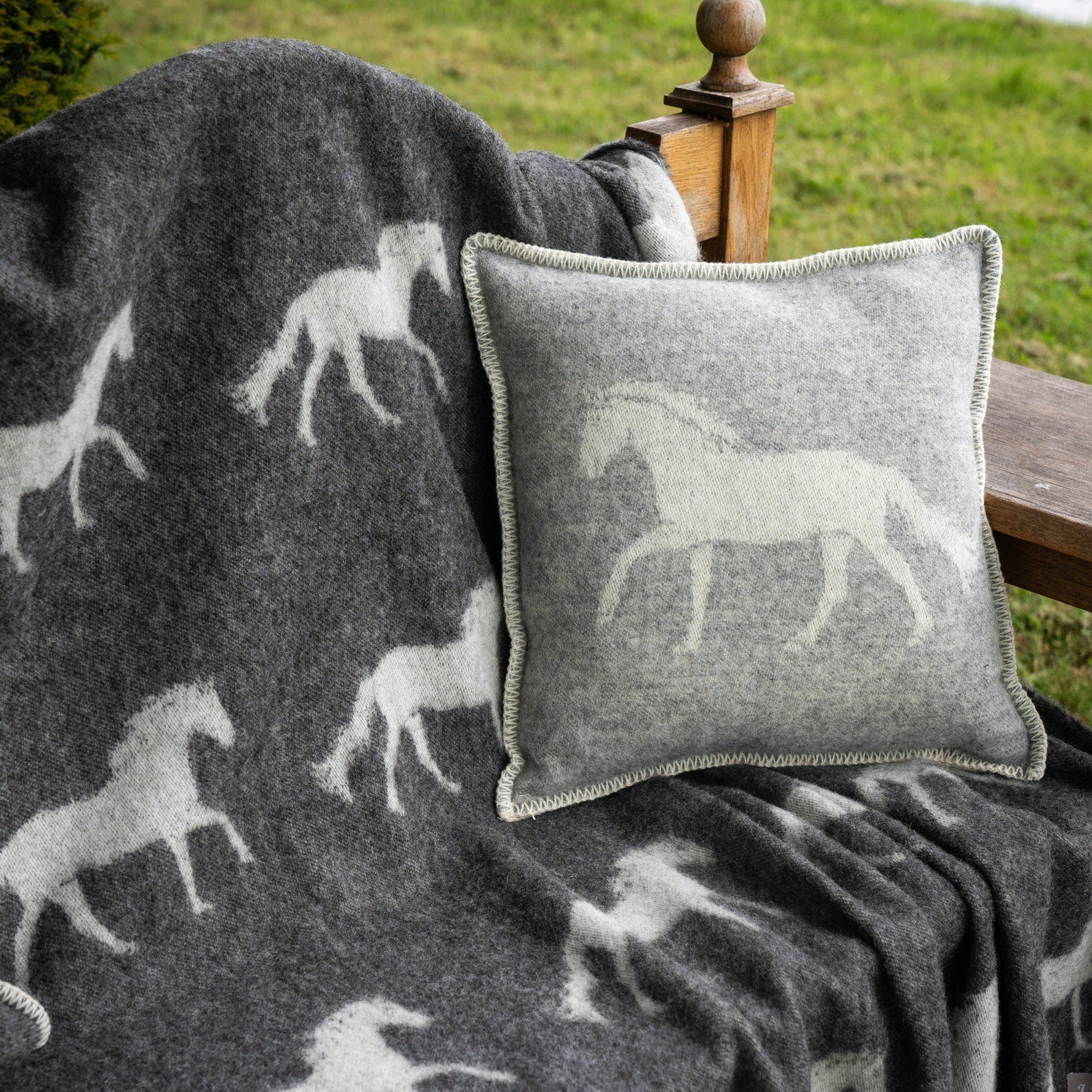 Grey Horse Cushion Cover | Pure Wool Reversible Pillowcase |