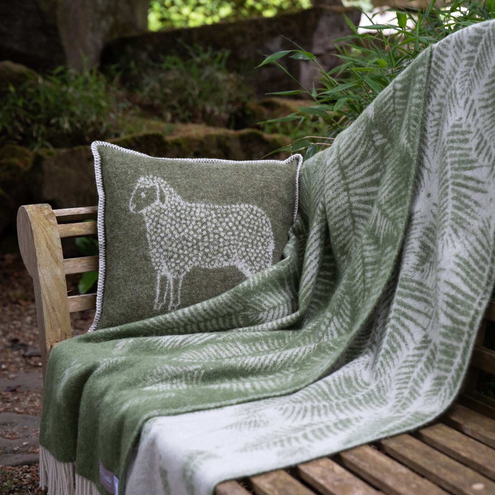 Mossy Green Sheep Cushion Cover | Pure Wool Reversible Pillowcase |