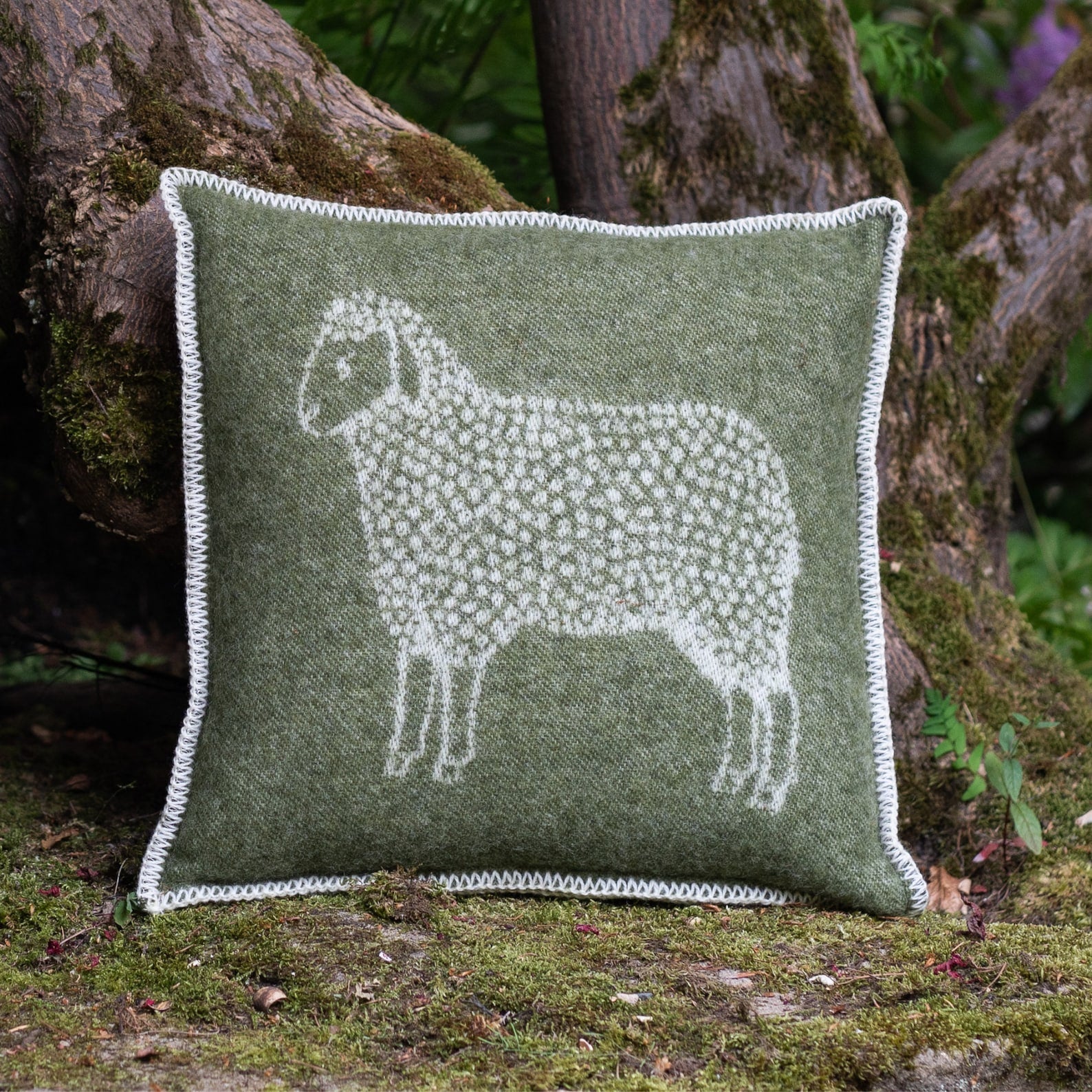 Mossy Green Sheep Cushion Cover | Pure Wool Reversible Pillowcase |