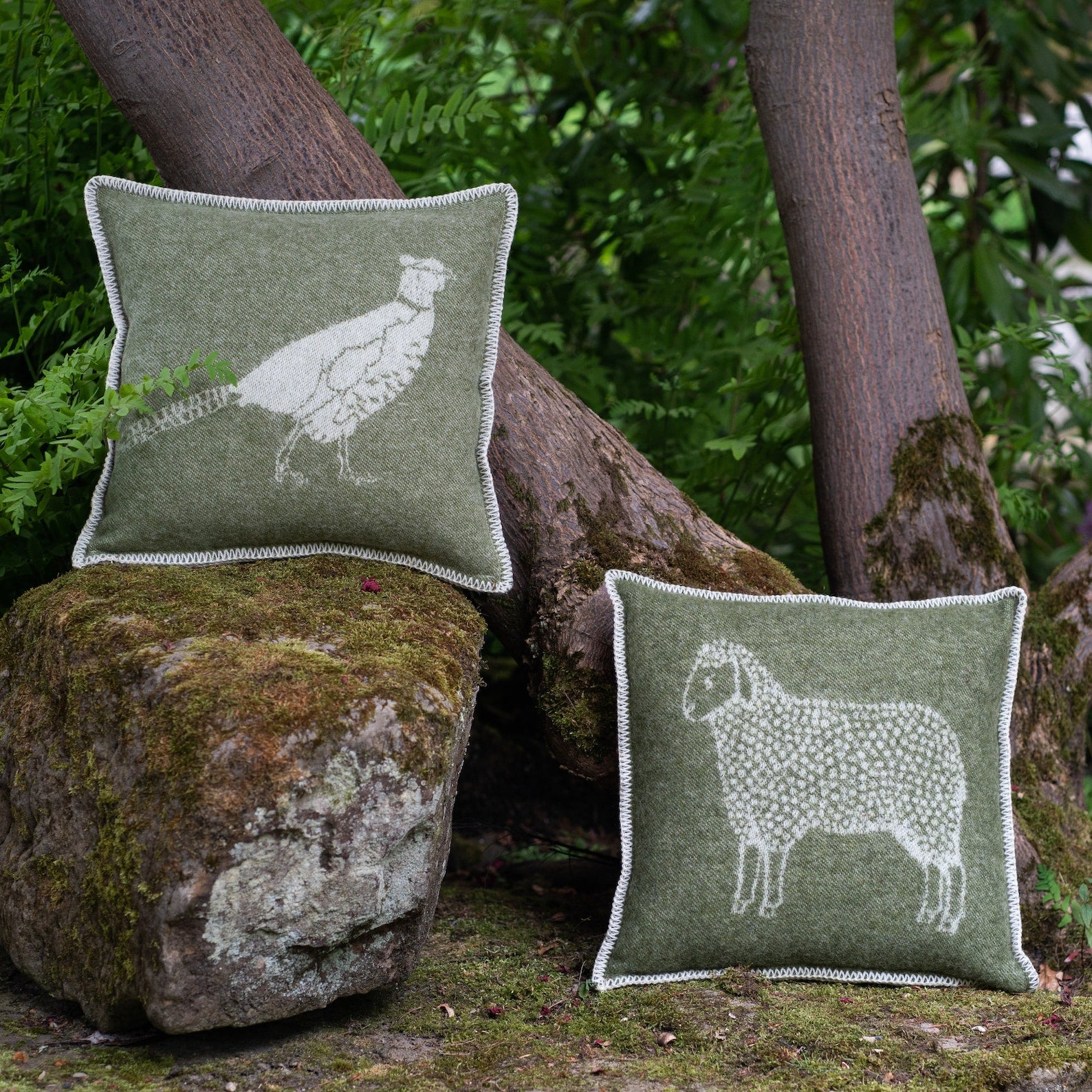 Mossy Green Sheep Cushion Cover | Pure Wool Reversible Pillowcase |